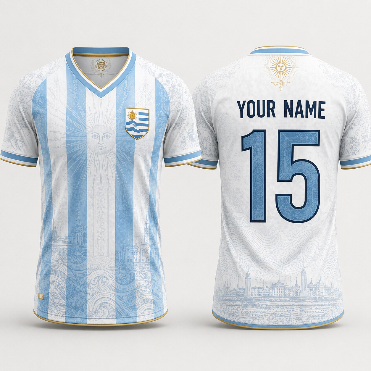 Uruguay Flag Sol de Mayo Fooball Shirt, V-Neck For Men Football Lover, Soccer Fan Father's Day Presents