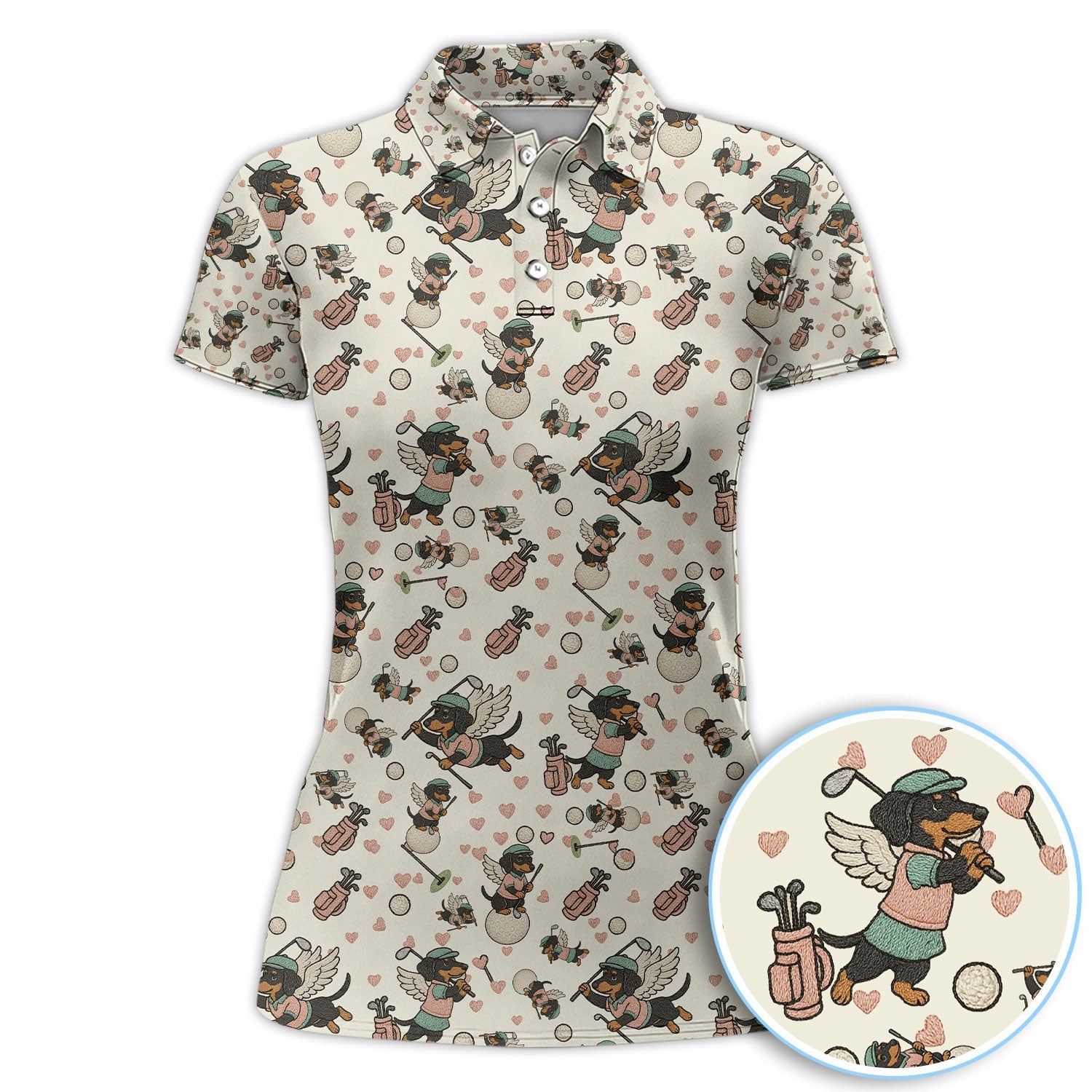 Angel Dachshund Golf Polos, Funny  Wiener Dog Golf Pattern Gift For Men, Golf Gift For Golfer