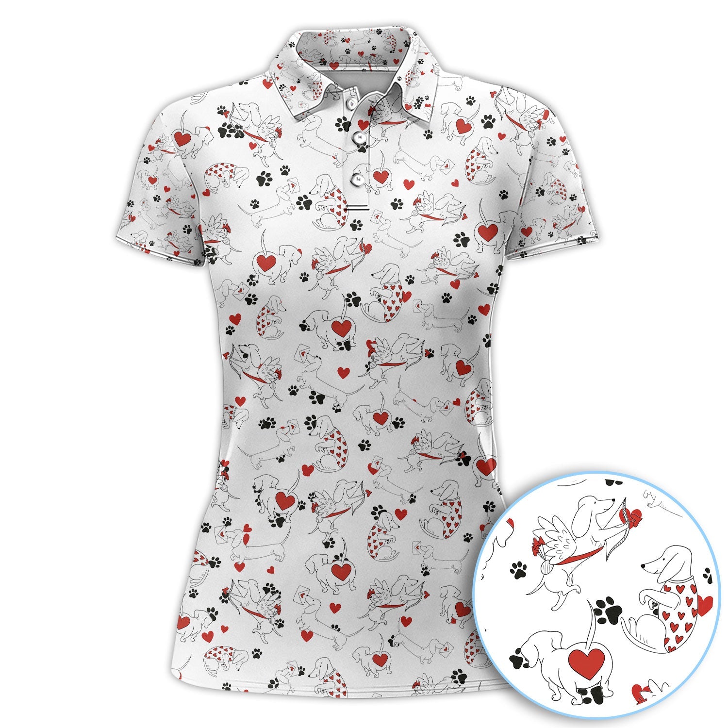 Funny Dachshund Polos For Golfer, Cupid Dog Pattern Golf Shirt, Golf Gift For Golfer