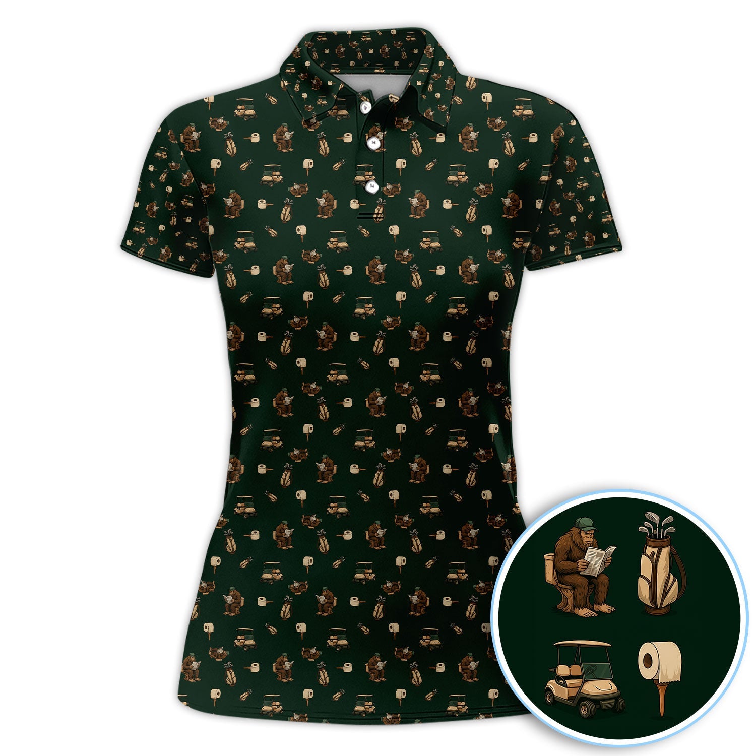 Funny Golf Shirt For Men, Bigfoot Pattern Golf Shirt, Crazy Golf Shirt For Golfer