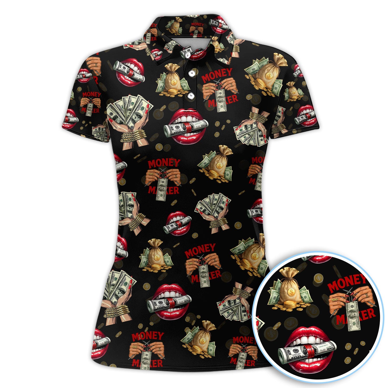 Money Maker Pattern Golf Polos, Funny Golf Shirt For Men, Golf Gift For Golfer