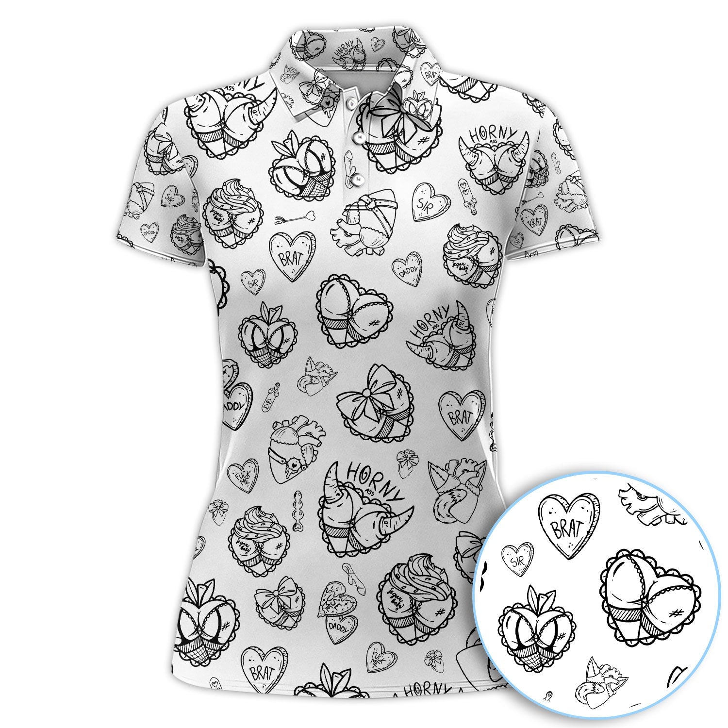Horny Brat Sketch Pattern Polos, Funny Golf Shirt For Men, Golf Gift For Golfer