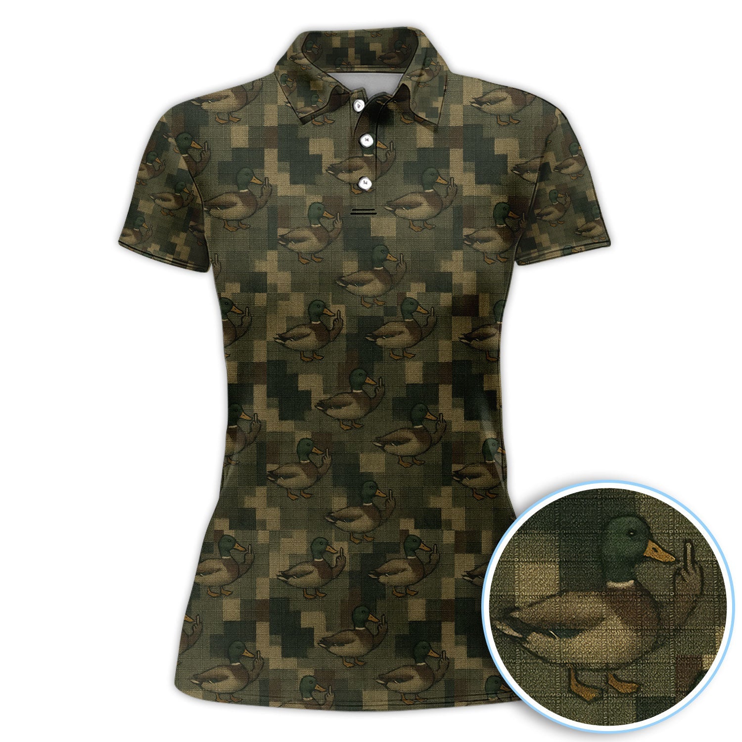 Mallard Duck Camo Polos For Men, Waterfowl Pattern Shirt, Crazy Golf Shirt For Golfer