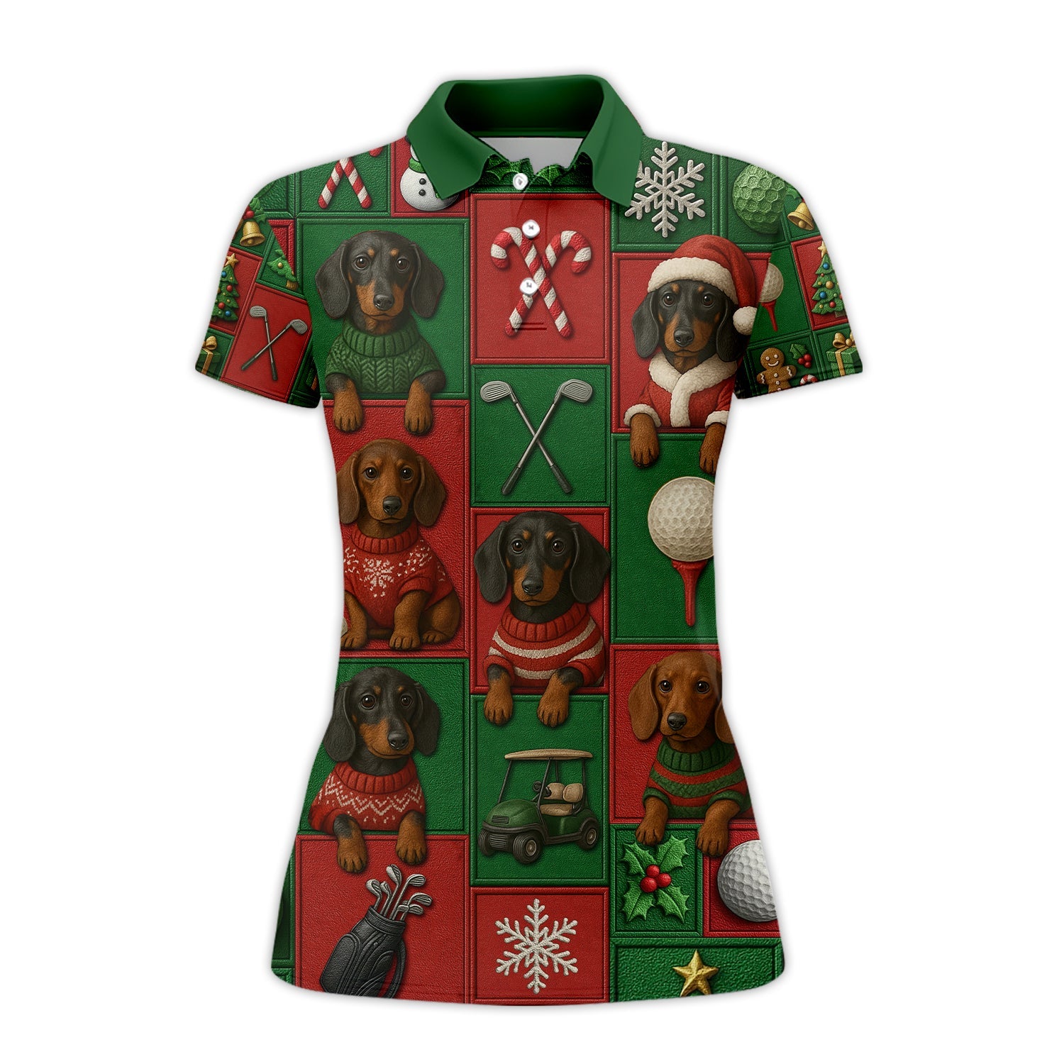 Funny Pattern Golf Shirt, Dachshund Golf Shirt For Golfer, Christmas Golf Shirt, Golf Gift For Men
