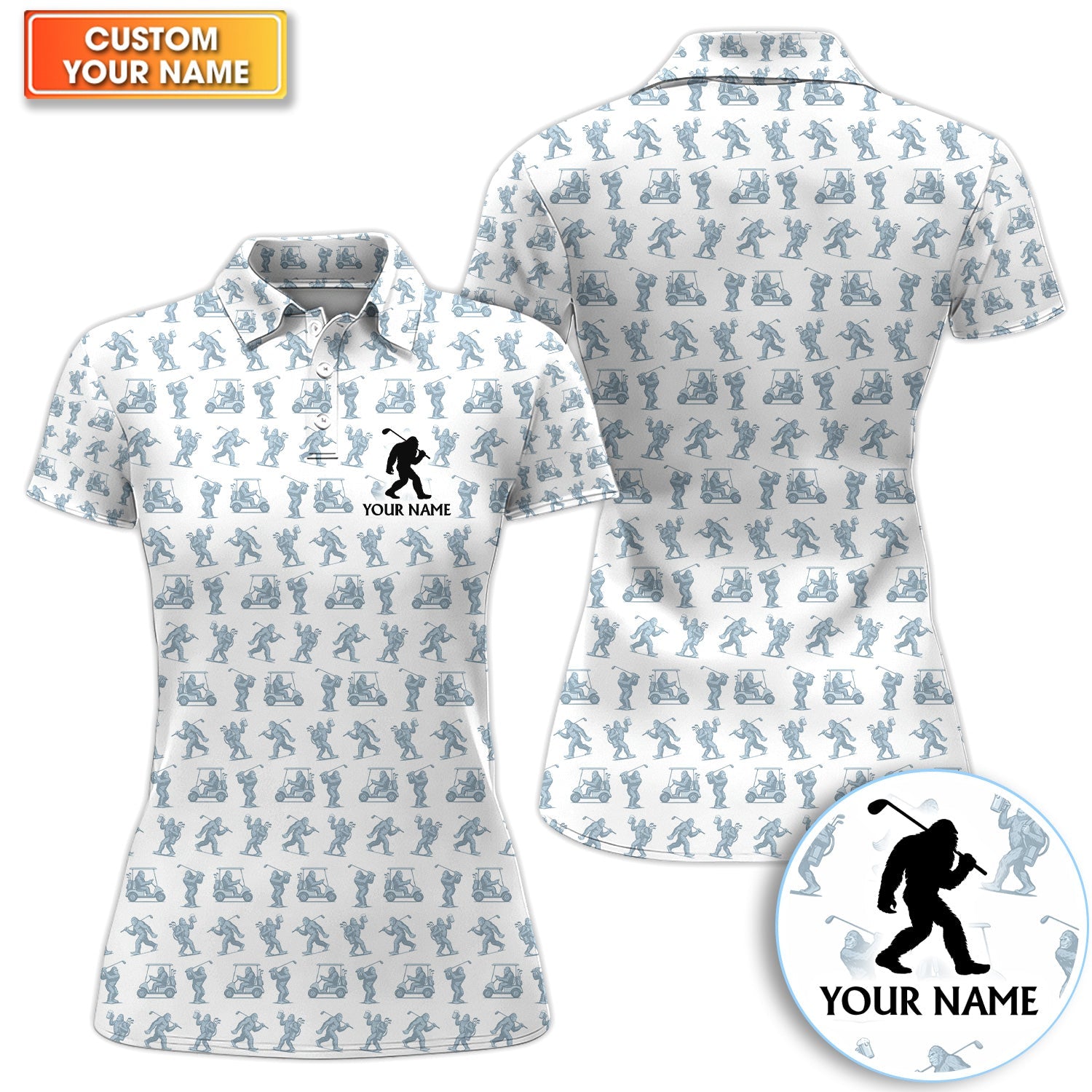 Personalized Bigfoot Golf Cart Pattern Polo Shirt, Funny Golf Shirt For Men, Golf Gift For Golfer