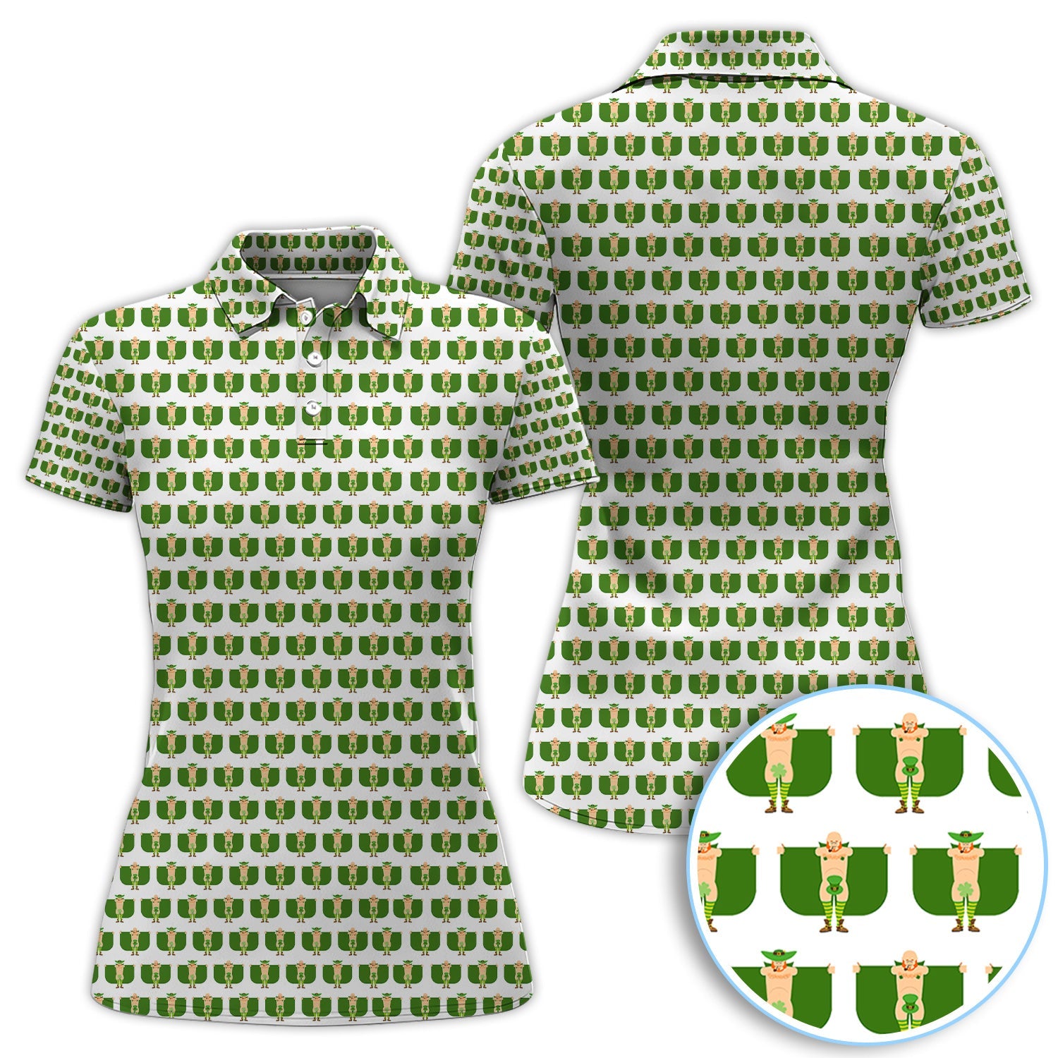 St. Patrick’s Day Leprechaun Pattern Golf Polos, Irish Golf Shirt For Men, Crazy Golf Gift For Golfer