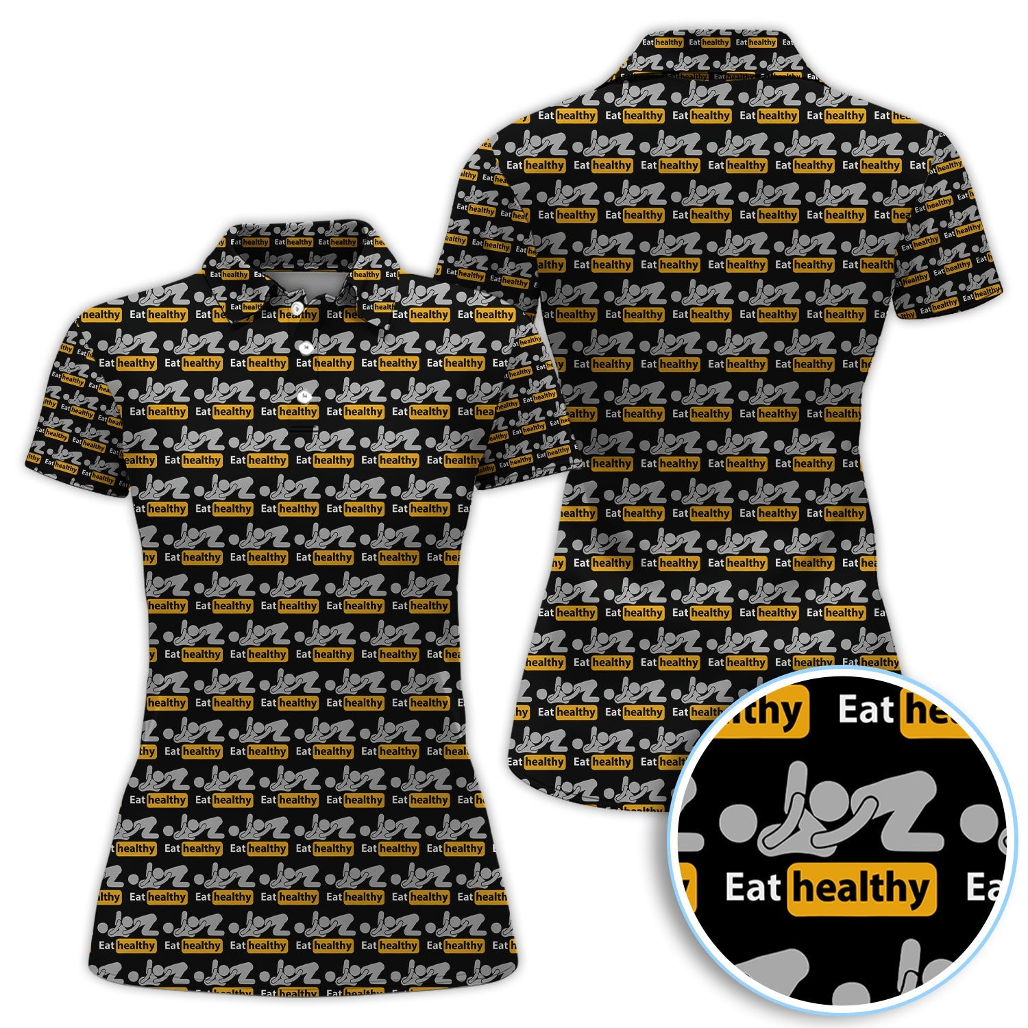 Eat Healthy Pattern Golf Polos, Crazy Modern Lifestyle Golf Shirt For Men, Golf Gift For Golfer