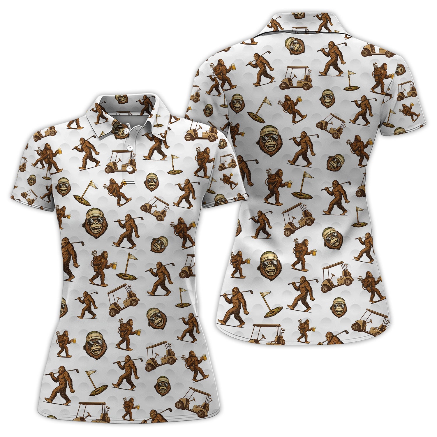 Sasquatch Pattern Golf Shirt For Men, Crazy Bigfoot Golf Polos, Funny Golf Gift For Golfer