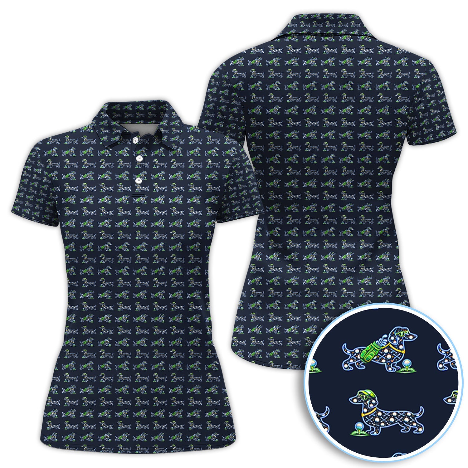 Funny Dachshund Pattern Golf Polos, Wiener Dog Golf Shirt For Golfer, Golf Gift For Men