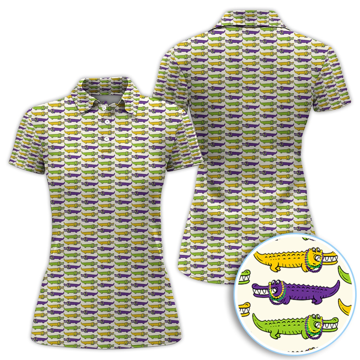 Mardi Gras Alligator Pattern Golf Shirt, Carnival Golf Shirt For Men, Golf Gift For Golfer