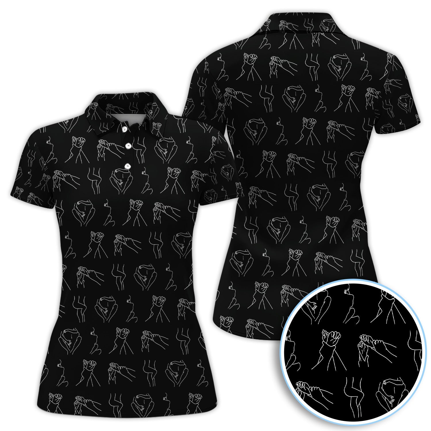 Minimal Line Art Pattern Golf Polos, Crazy Abstract Hands Golf Shirt For Men, Golf Gift For Golfer