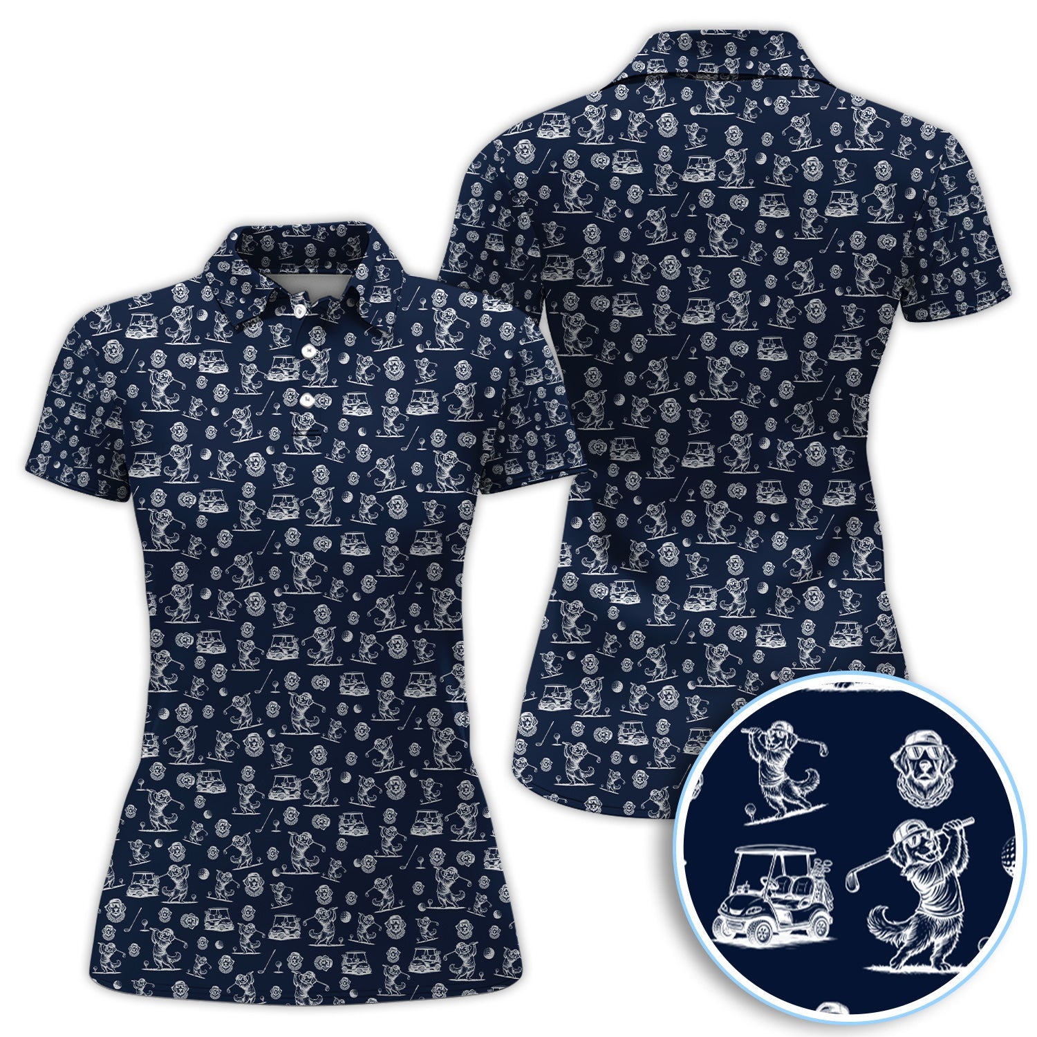 Funny Dachshund Pattern Golf Polos, Wiener Dog Golf Shirt For Golfer, Dog Dad Gift