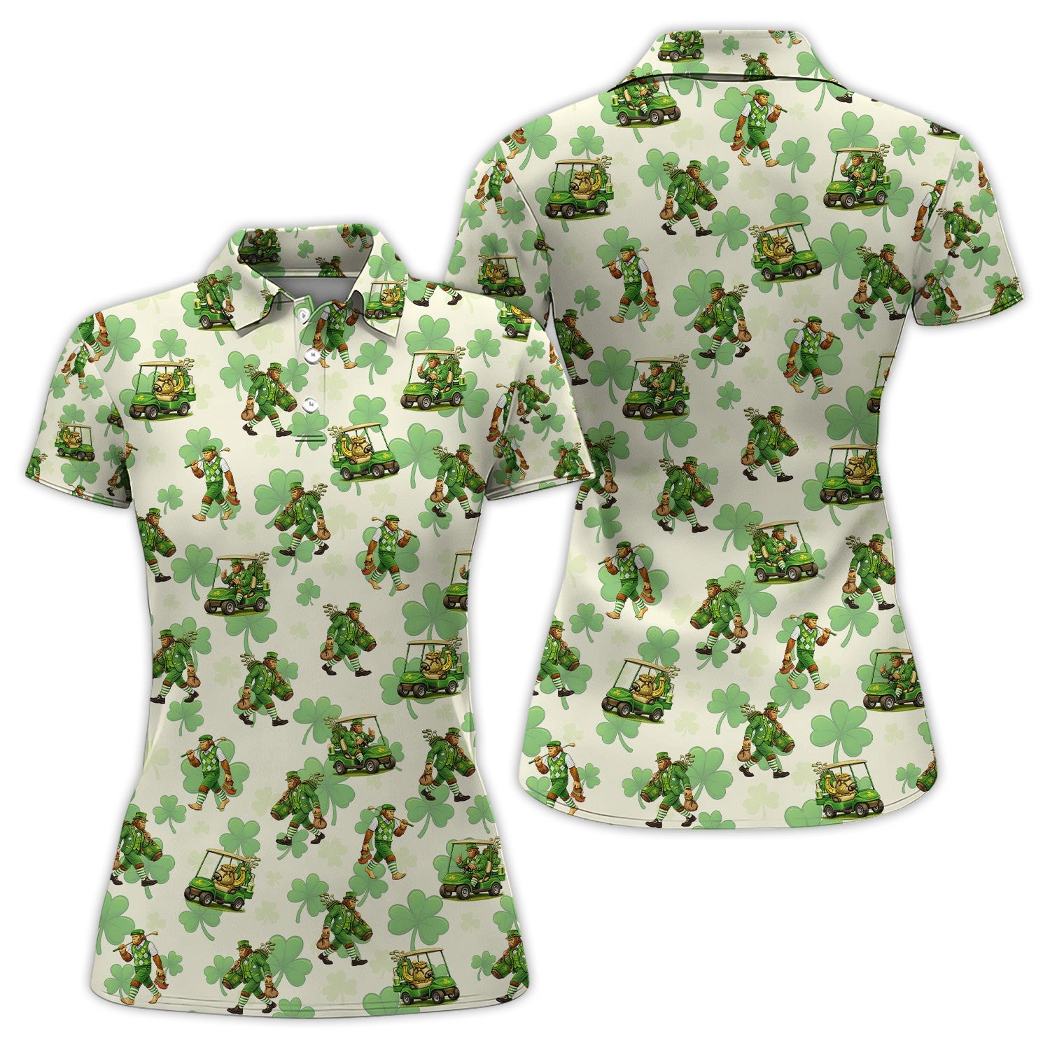 Funny Bigfoot Golf Polos For Men, St. Patrick’s Day Pattern Golf Shirt, Golf Gift For Golfer