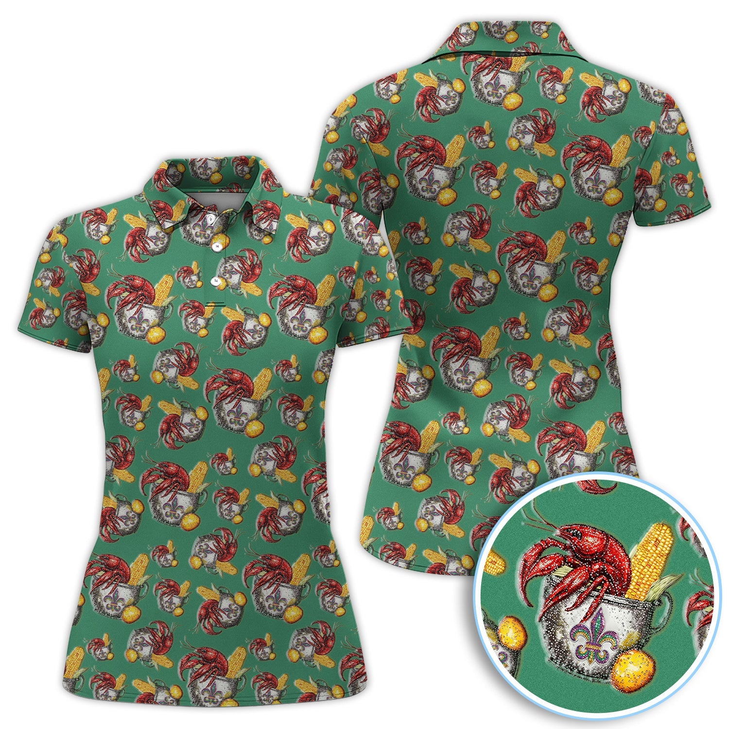 Mardi Gras Crawfish Pattern Golf Shirt, Funny Louisiana Crawfish Golf Polos For Men, Golf Gift For Golfer