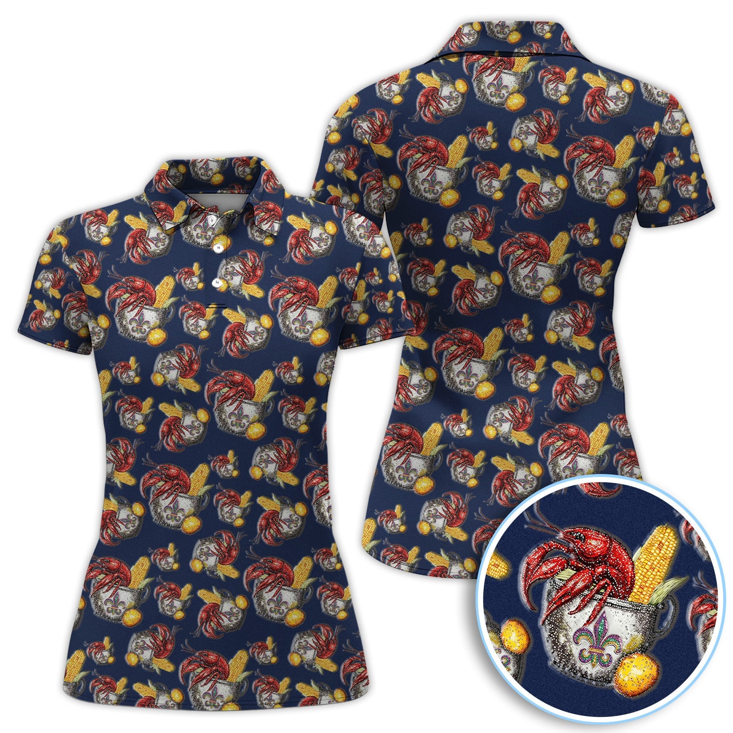 Mardi Gras Crawfish Pattern Golf Shirt, Funny Louisiana Crawfish Golf Polos For Men, Golf Gift For Golfer