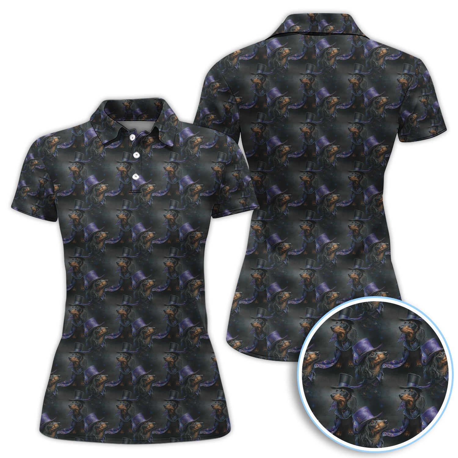Elegant Dachshund Pattern Golf Shirt, Crazy Wiener Dog Golf Shirt For Golfer, Golf Gift For Men