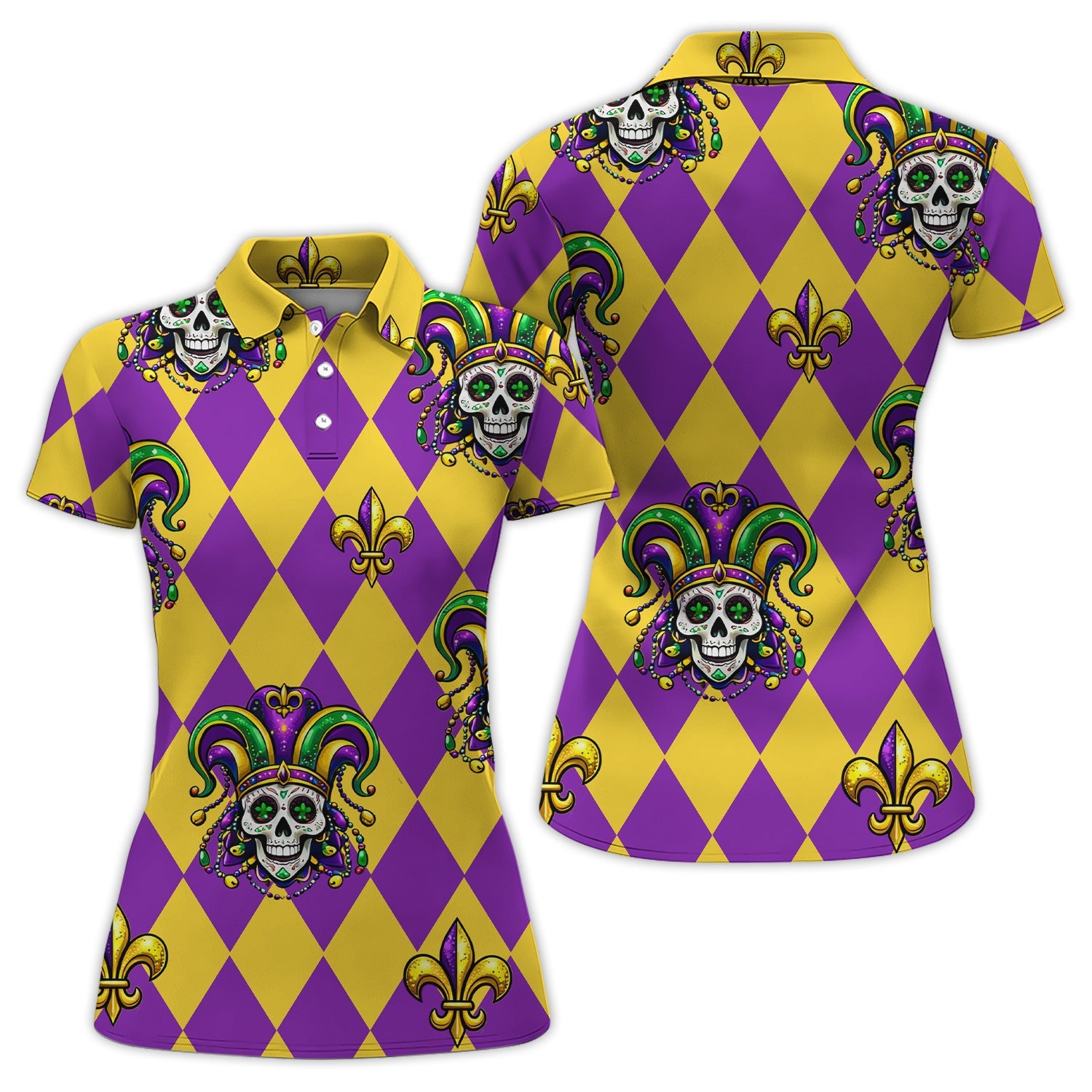 Mardi Gras Carnival Mask Skull Pattern Golf Shirt, Holiday Golf Polos For Men, Golf Gift For Golfer