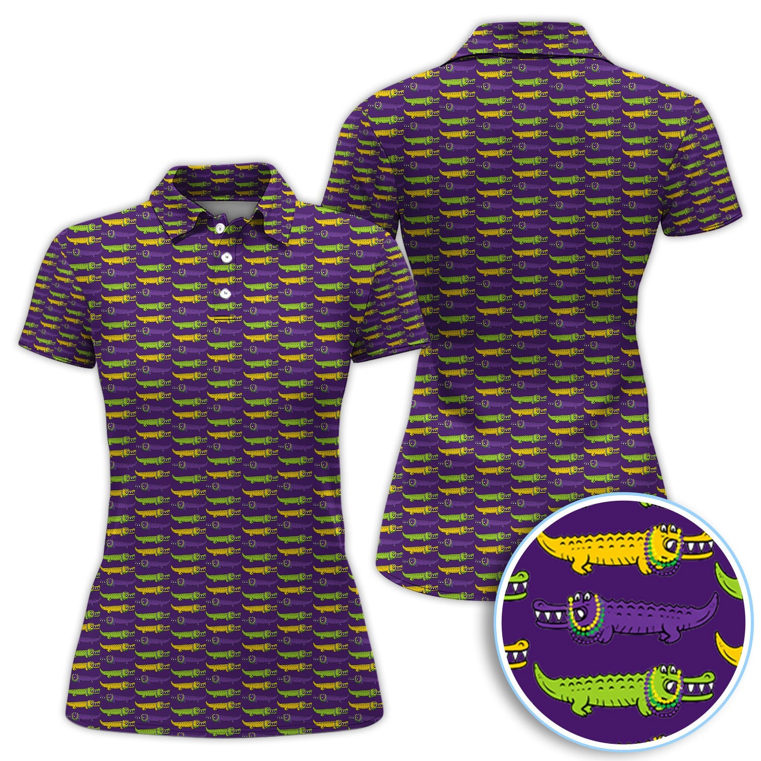 Mardi Gras Alligator Pattern Golf Shirt, Carnival Golf Shirt For Men, Golf Gift For Golfer