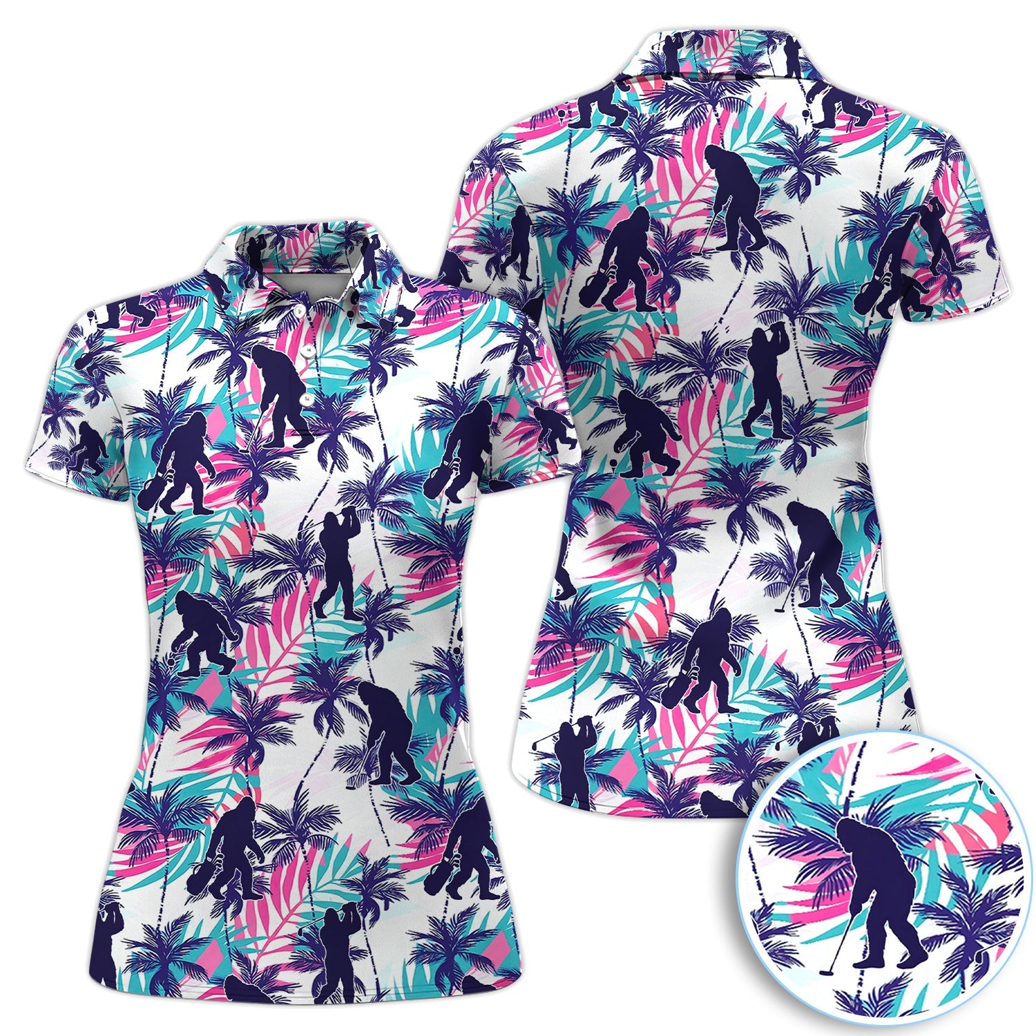 Funny Bigfoot Golfer Tropical Pattern Golf Shirt, Sasquatch Palm Golf Shirt For Men, Golfer Gift