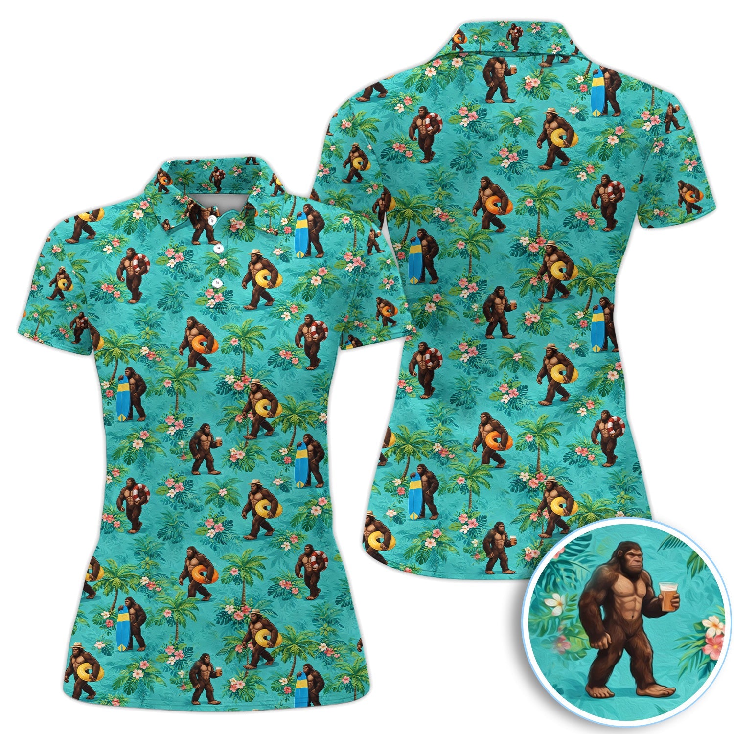 Funny Tropical Bigfoot Golf Pattern Shirt, Hawaiian Sasquatch Golf Shirt For Men, Beach Lover Gift