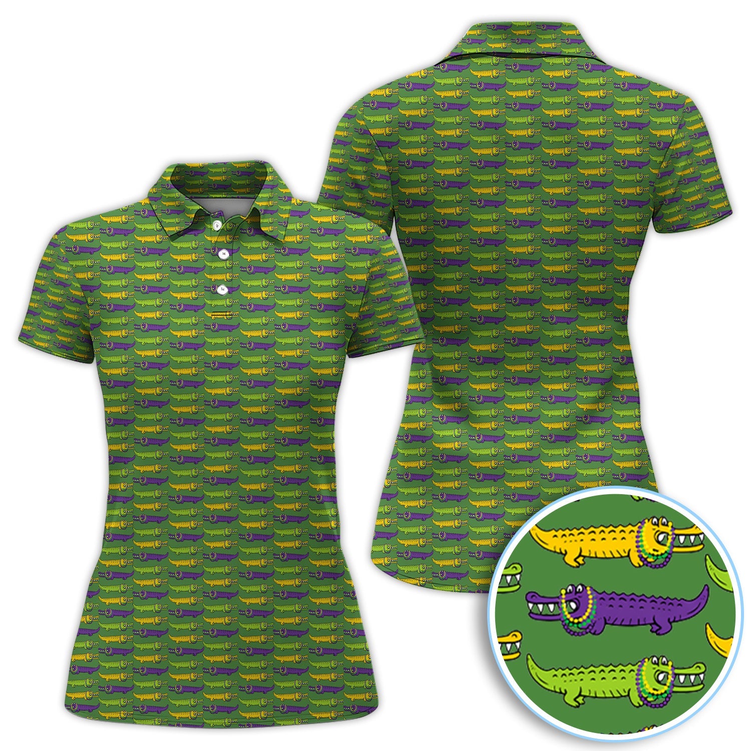 Mardi Gras Alligator Pattern Golf Shirt, Carnival Golf Shirt For Men, Golf Gift For Golfer