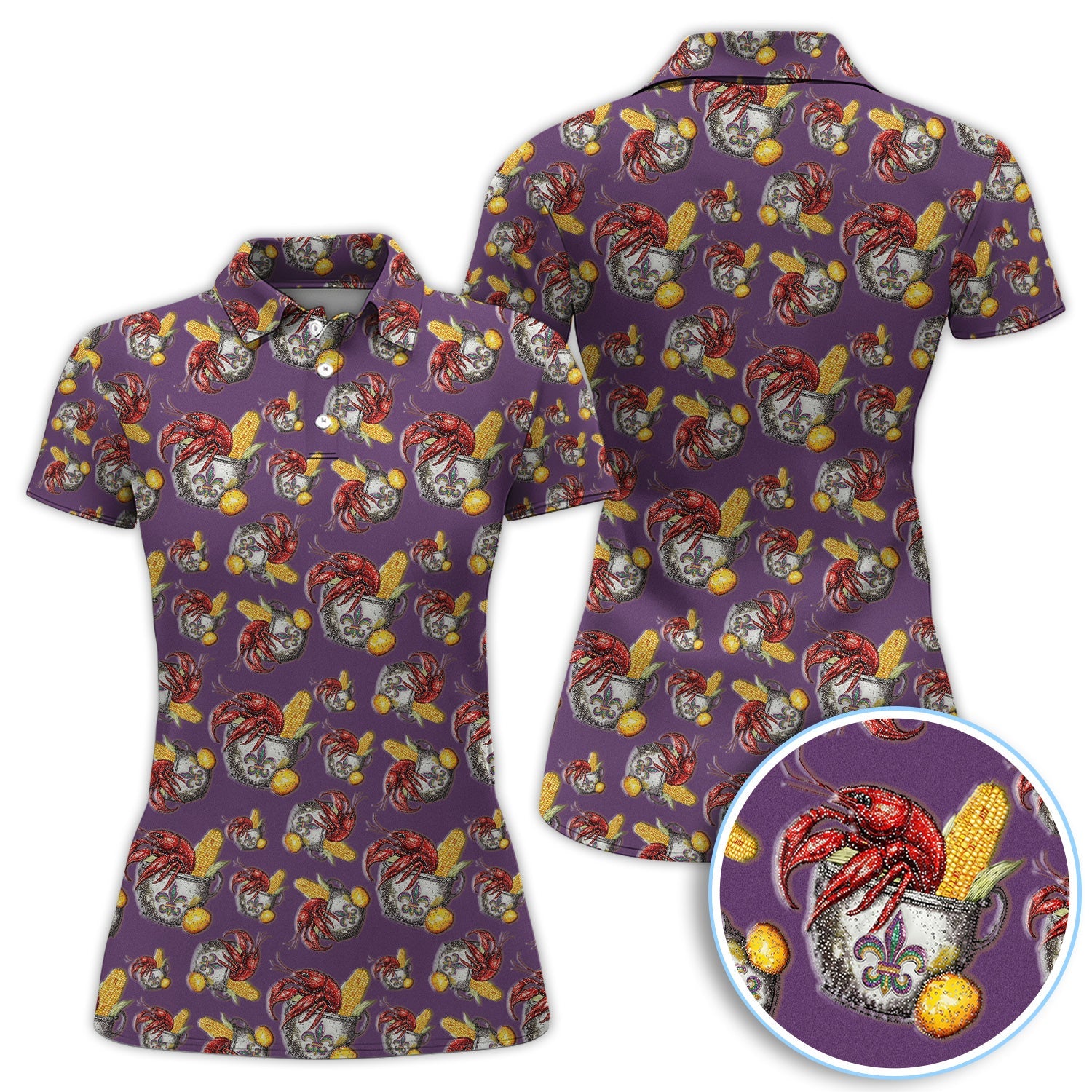 Mardi Gras Crawfish Pattern Golf Shirt, Funny Louisiana Crawfish Golf Polos For Men, Golf Gift For Golfer
