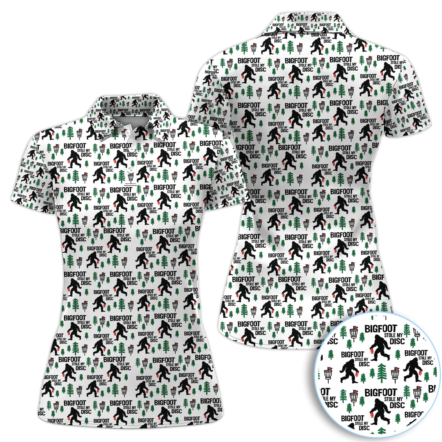 Funny Disc Golf Polo Shirt, Bigfoot Sasquatch Disc Golfer Gift Shirt for Men