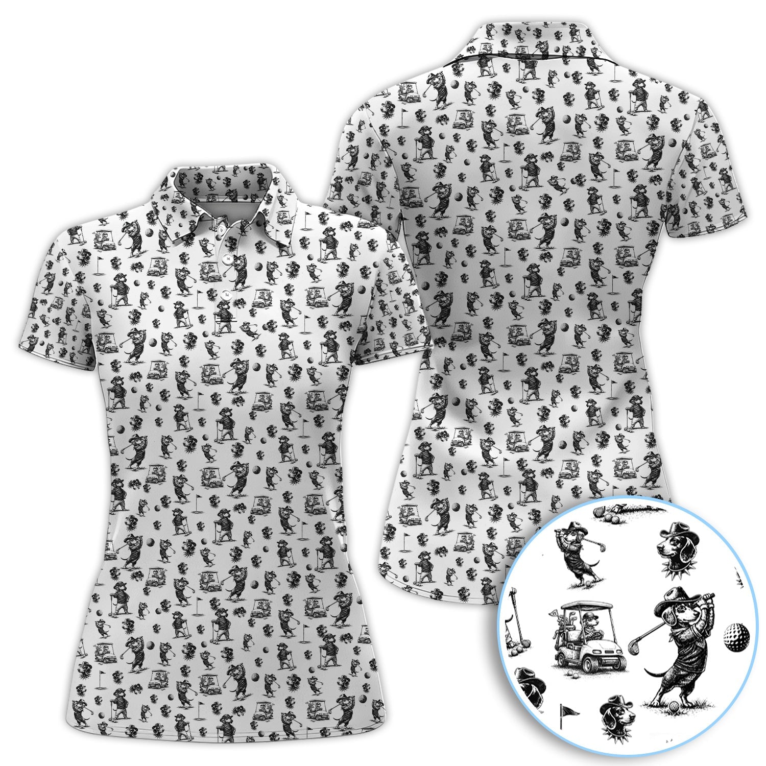 Funny Dachshund Pattern Golf Shirt, Crazy Wiener Dog Golf Polos For Men, Golf Gift For Golfer
