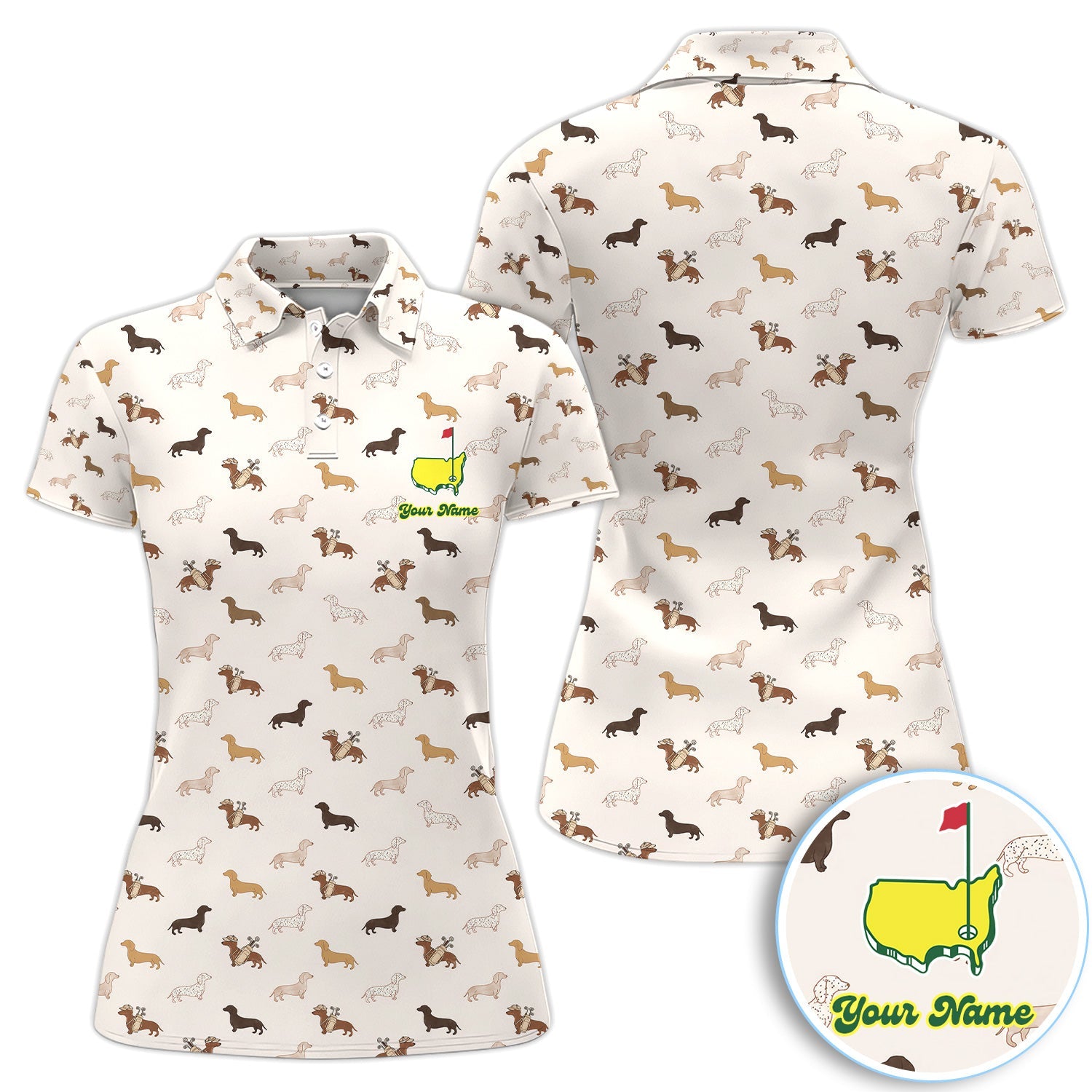 Personalized Dachshund Dog Golf Pattern Shirt, Cute Dachshund Golf Shirt For Women, Dog Lover Golf Gift