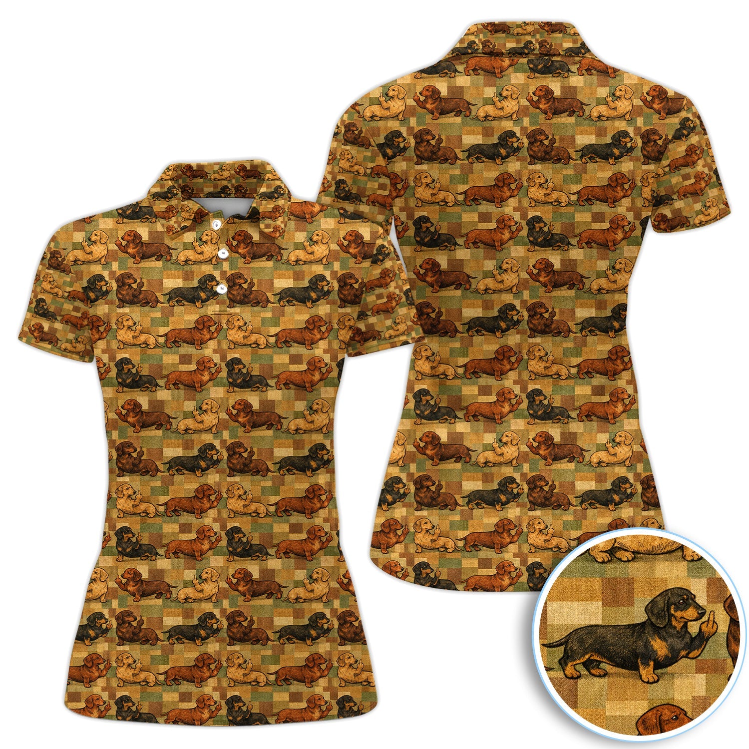 Funny Dachshund Dog Golf Pattern Shirt, Vintage Wiener Dog Golf Shirt For Women, Dog Lover Gift