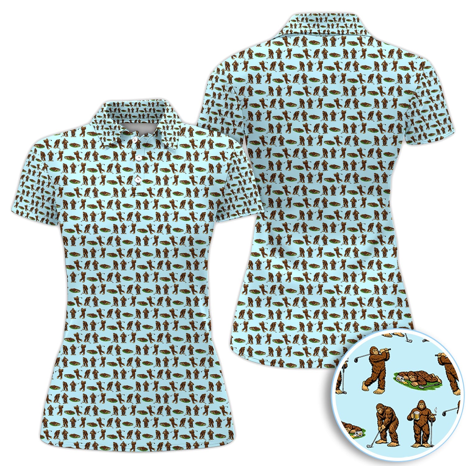 Funny Bigfoot Golf Polo Shirt, Sasquatch Golfer Pattern Shirt For Men, Unique Golfer Outfit