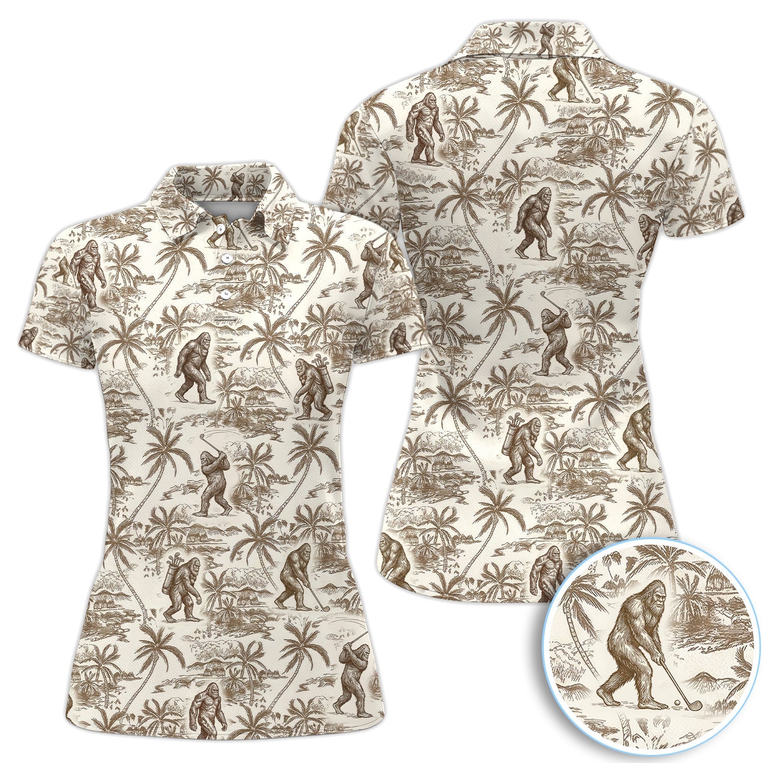 Vintage Bigfoot Tropical Pattern Golf Shirt, Sasquatch Island Golf Shirt For Men, Golfer Gift