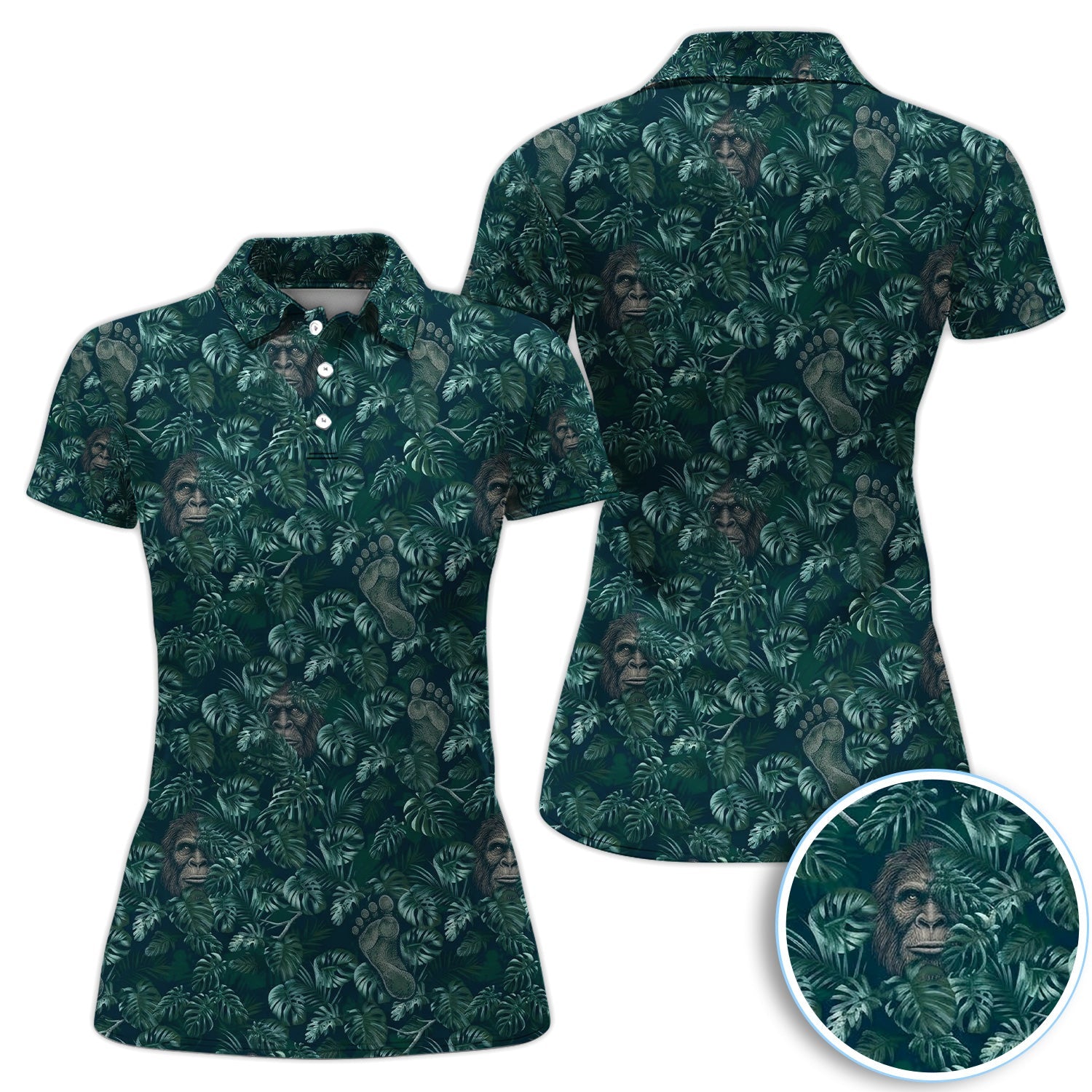 Funny Hidden Gorilla Jungle Golf Pattern Shirt, Bigfoot Footprint Golf Shirt For Men, Golfer Gift