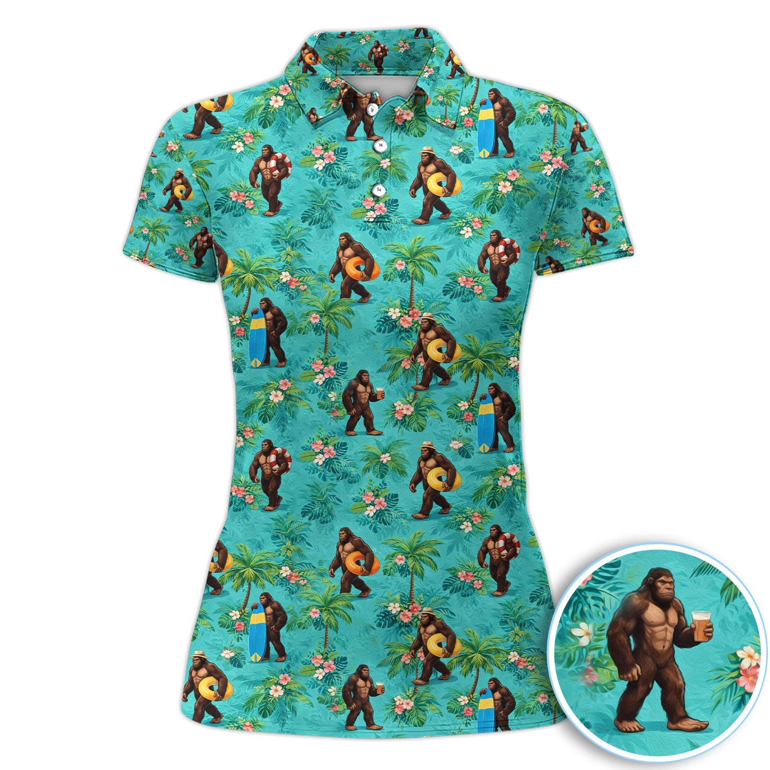 Funny Tropical Bigfoot Golf Pattern Shirt, Hawaiian Sasquatch Golf Shirt For Men, Beach Lover Gift