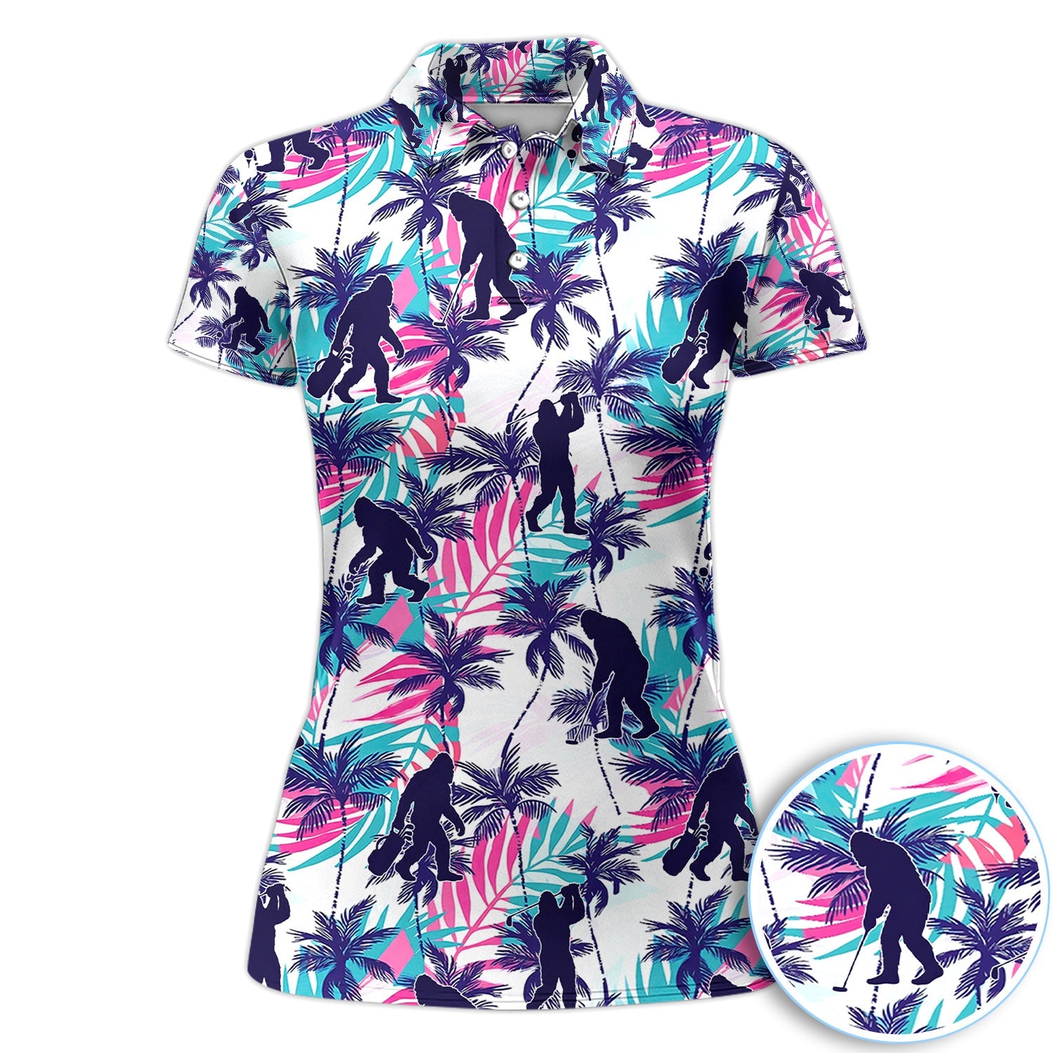 Funny Bigfoot Golfer Tropical Pattern Golf Shirt, Sasquatch Palm Golf Shirt For Men, Golfer Gift