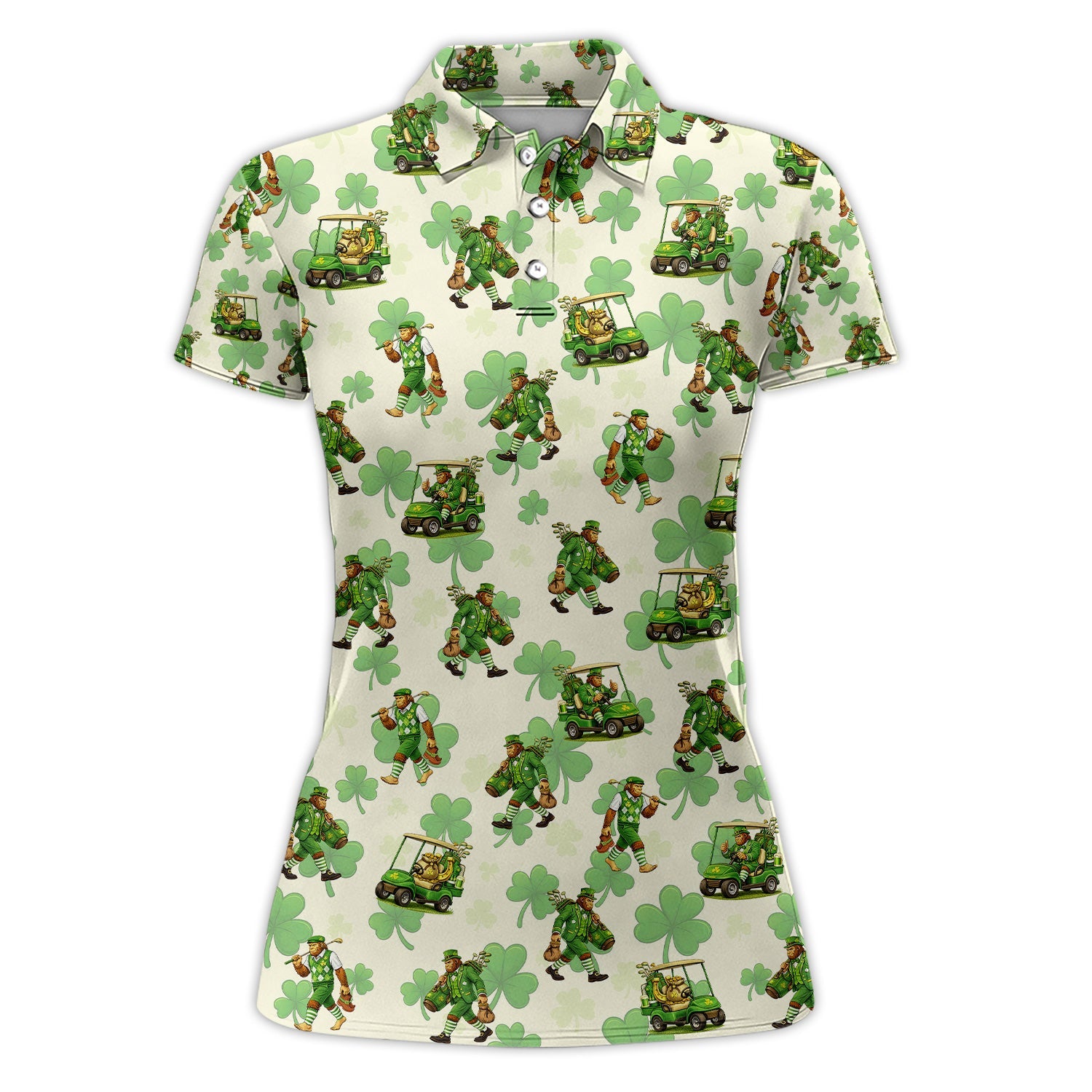Funny Bigfoot Golf Polos For Men, St. Patrick’s Day Pattern Golf Shirt, Golf Gift For Golfer