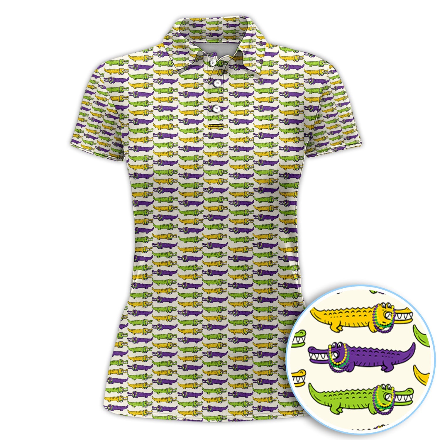 Mardi Gras Alligator Pattern Golf Shirt, Carnival Golf Shirt For Men, Golf Gift For Golfer