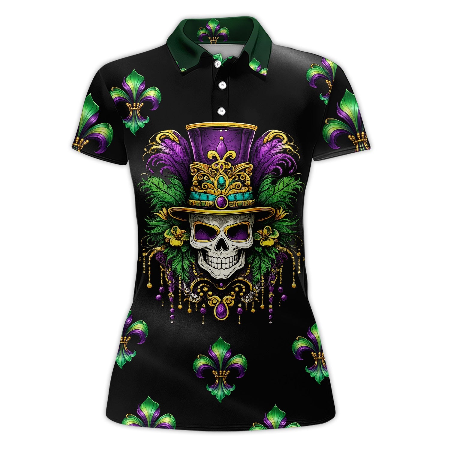 Mardi Gras Mask Skull Pattern Golf Shirt, Carnival Golf Polos For Men, Golf Gift For Golfer