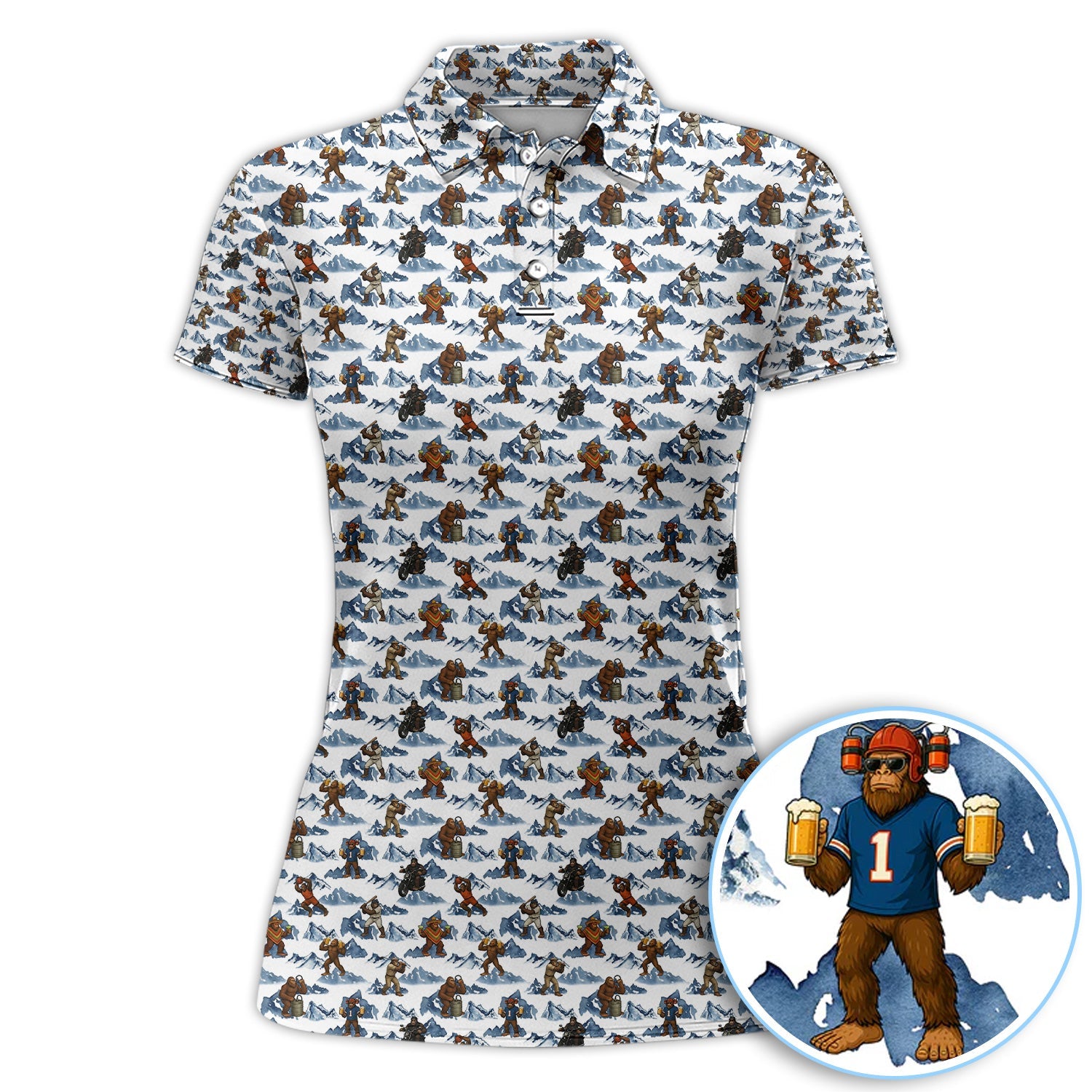 Bigfoot Pattern Golf Shirt, Sasquatch And Beer Golf Shirt For Men, Gift For Golfer