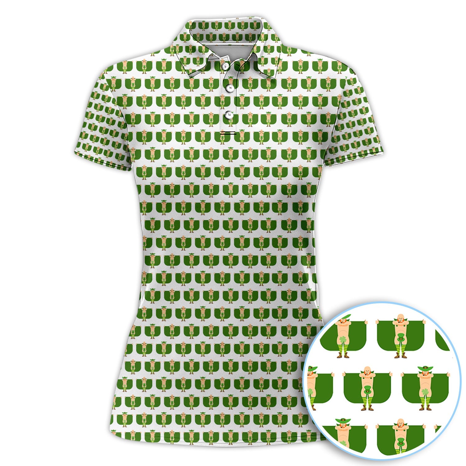 St. Patrick’s Day Leprechaun Pattern Golf Polos, Irish Golf Shirt For Men, Crazy Golf Gift For Golfer