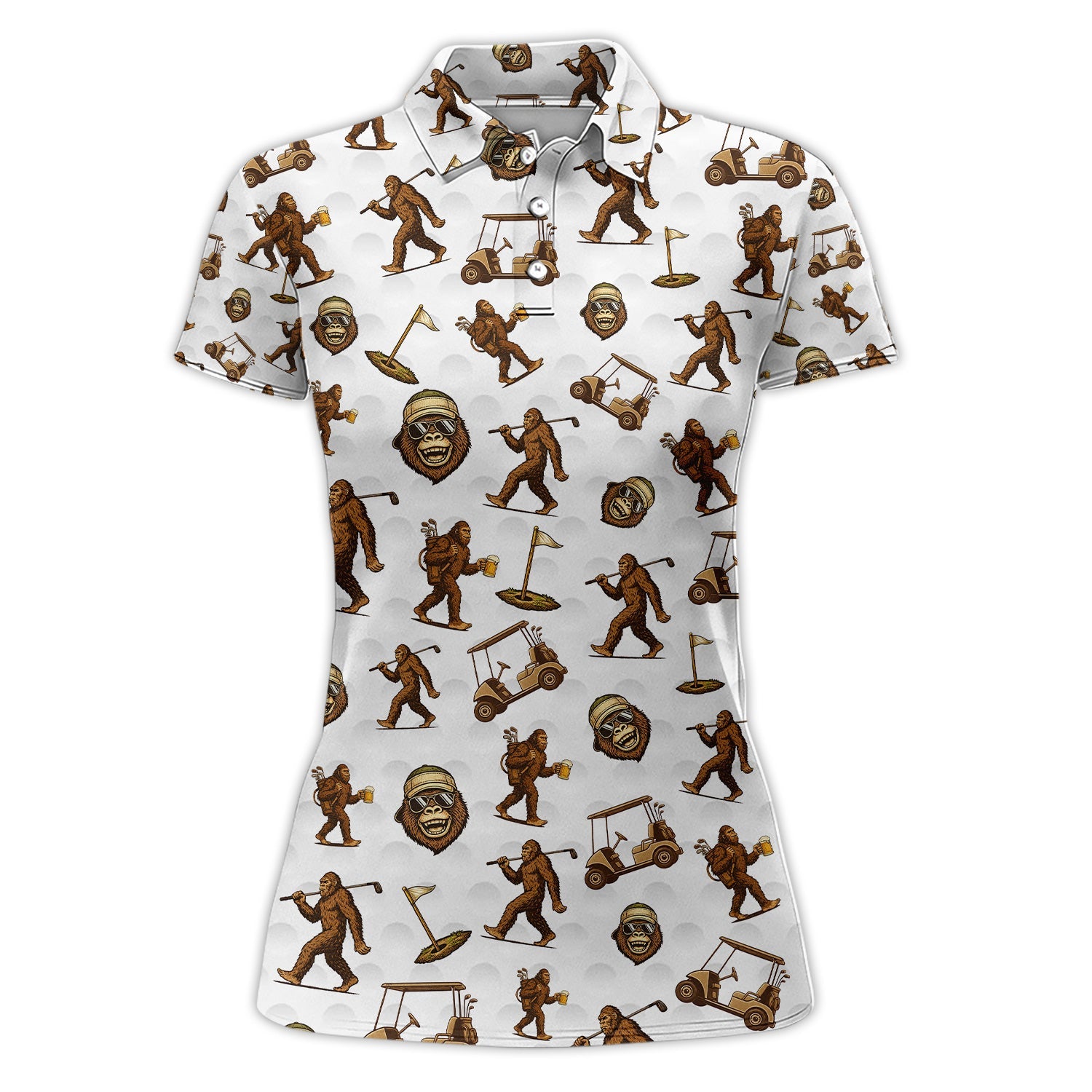 Sasquatch Pattern Golf Shirt For Men, Crazy Bigfoot Golf Polos, Funny Golf Gift For Golfer
