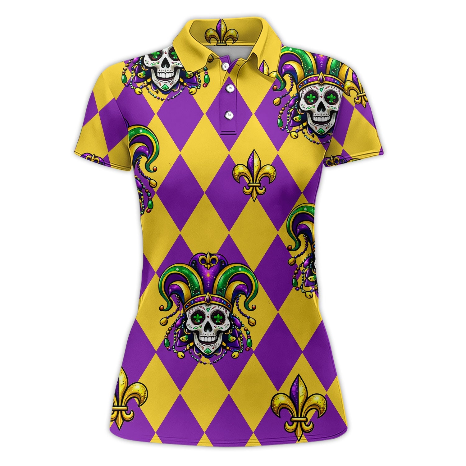 Mardi Gras Carnival Mask Skull Pattern Golf Shirt, Holiday Golf Polos For Men, Golf Gift For Golfer
