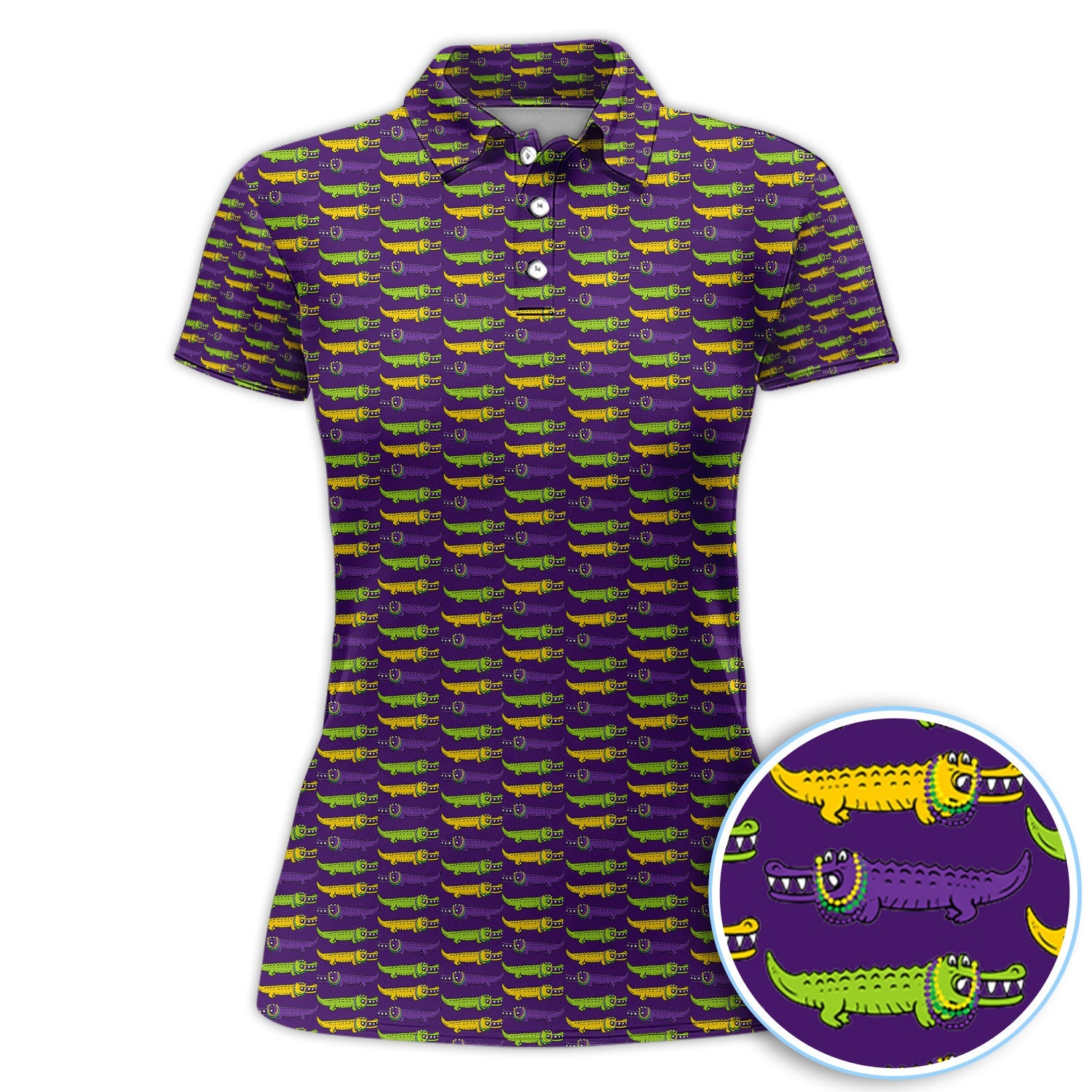 Mardi Gras Alligator Pattern Golf Shirt, Carnival Golf Shirt For Men, Golf Gift For Golfer