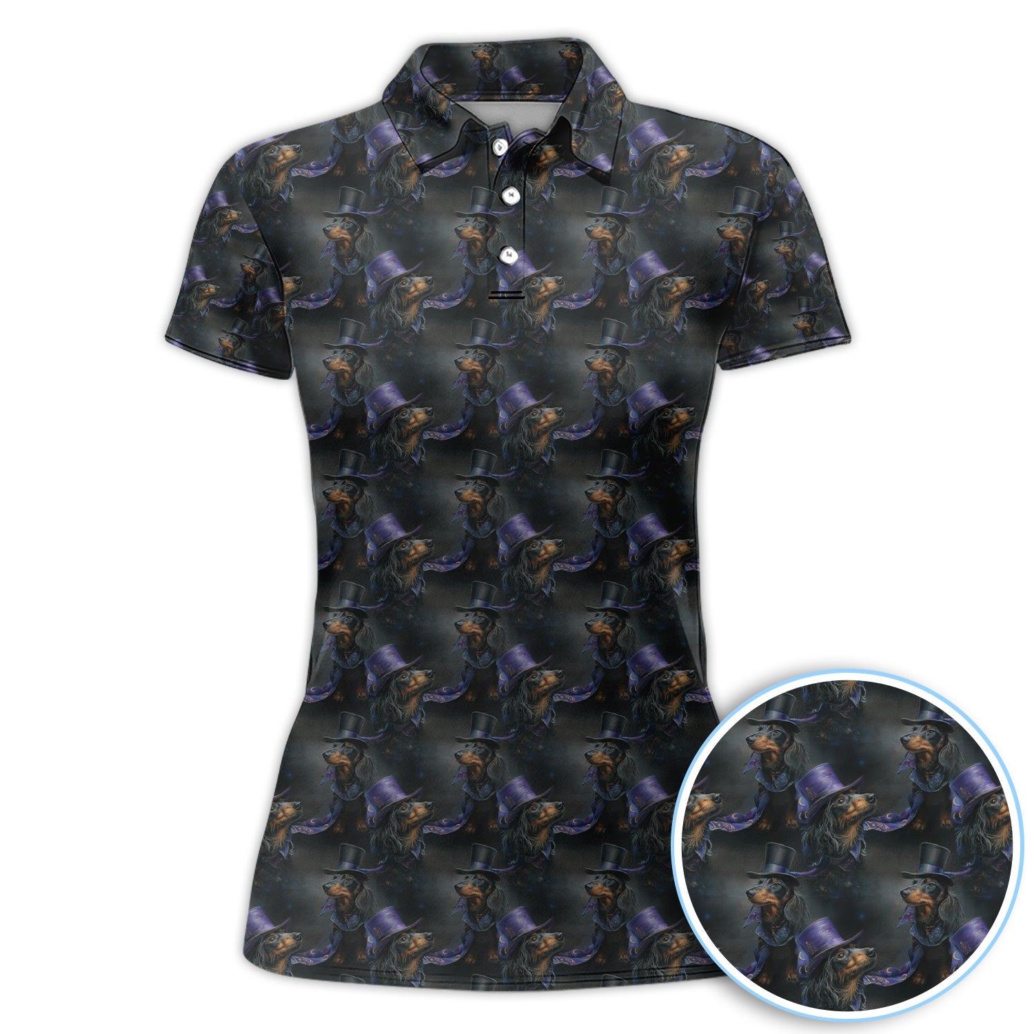 Elegant Dachshund Pattern Golf Shirt, Crazy Wiener Dog Golf Shirt For Golfer, Golf Gift For Men