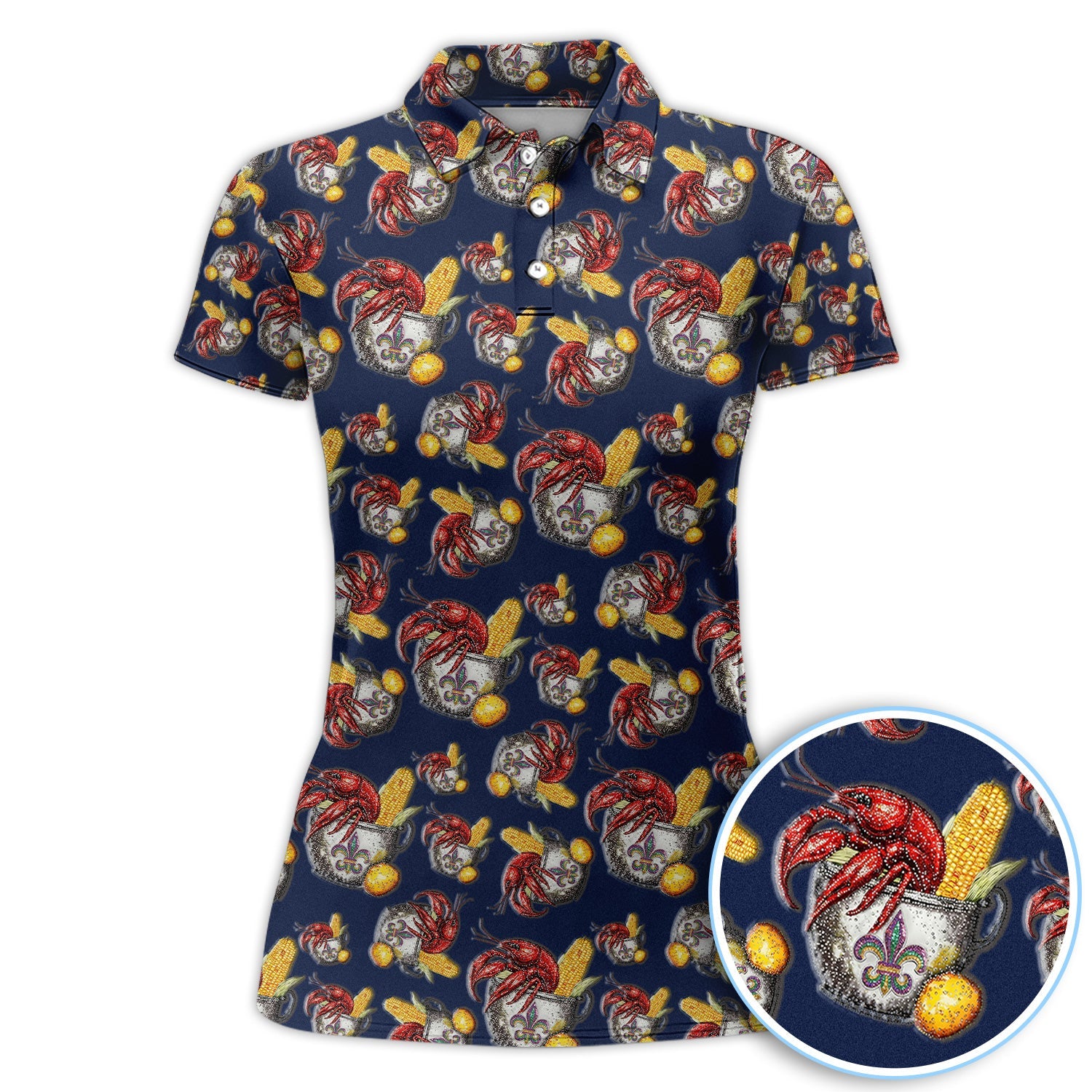 Mardi Gras Crawfish Pattern Golf Shirt, Funny Louisiana Crawfish Golf Polos For Men, Golf Gift For Golfer