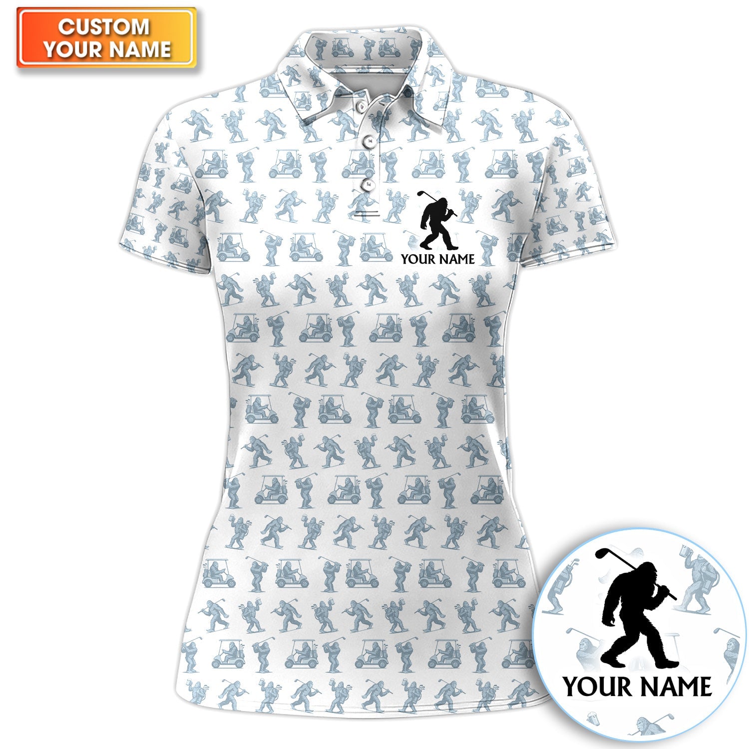 Personalized Bigfoot Golf Cart Pattern Polo Shirt, Funny Golf Shirt For Men, Golf Gift For Golfer
