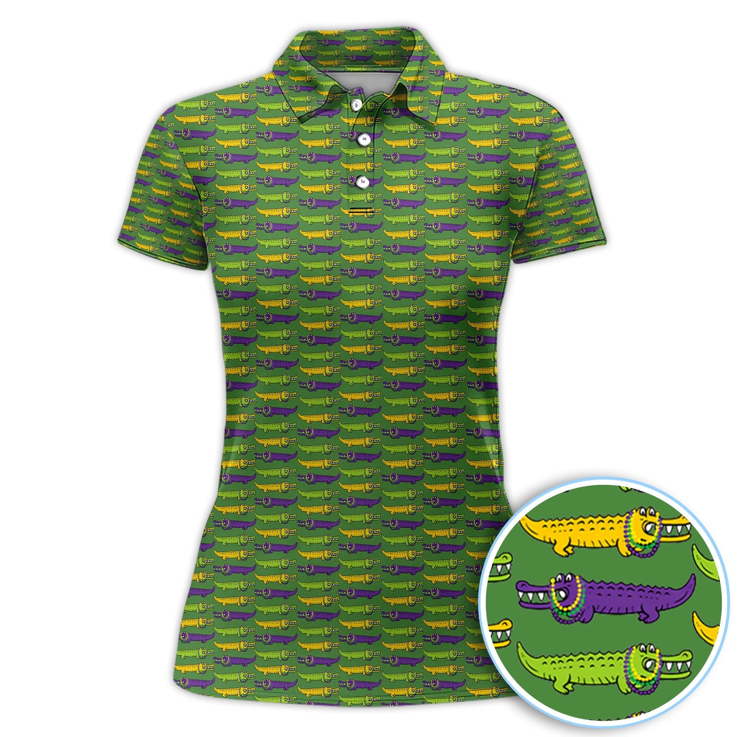 Mardi Gras Alligator Pattern Golf Shirt, Carnival Golf Shirt For Men, Golf Gift For Golfer