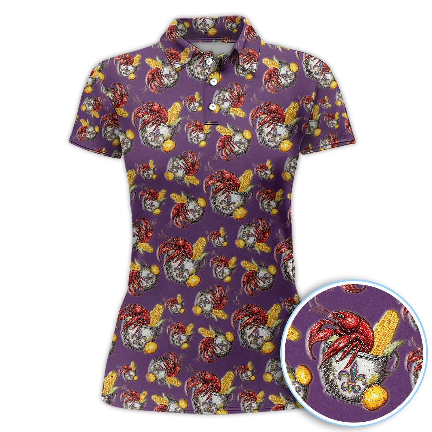 Mardi Gras Crawfish Pattern Golf Shirt, Funny Louisiana Crawfish Golf Polos For Men, Golf Gift For Golfer