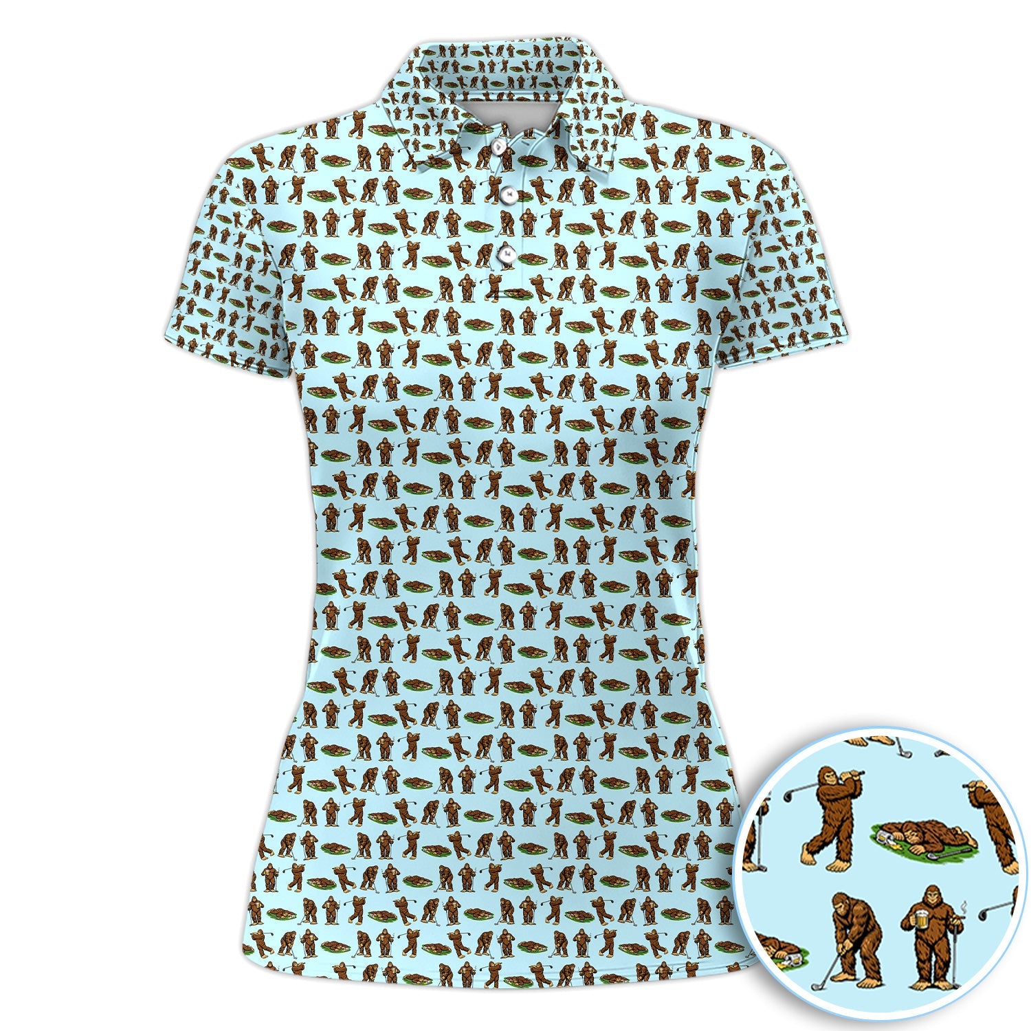Funny Bigfoot Golf Polo Shirt, Sasquatch Golfer Pattern Shirt For Men, Unique Golfer Outfit