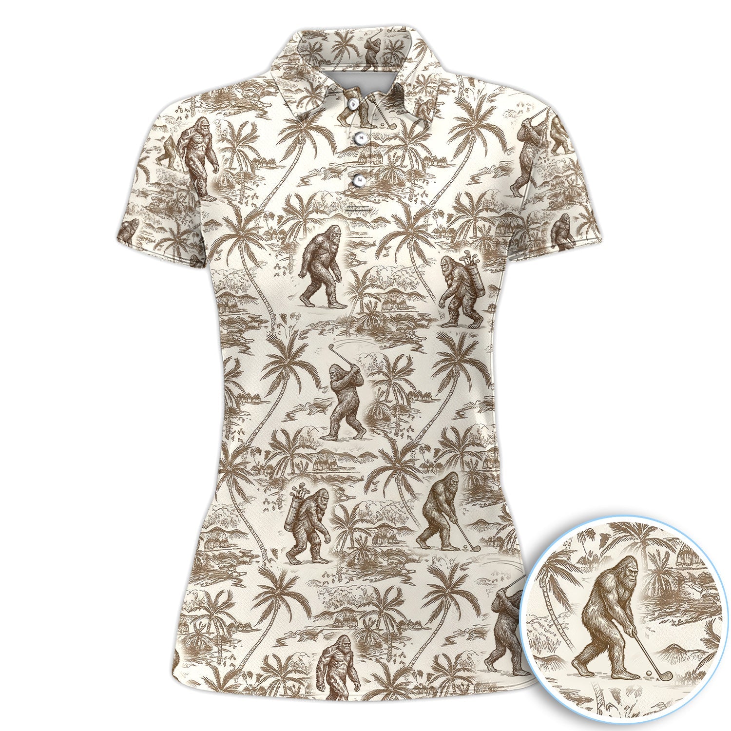 Vintage Bigfoot Tropical Pattern Golf Shirt, Sasquatch Island Golf Shirt For Men, Golfer Gift